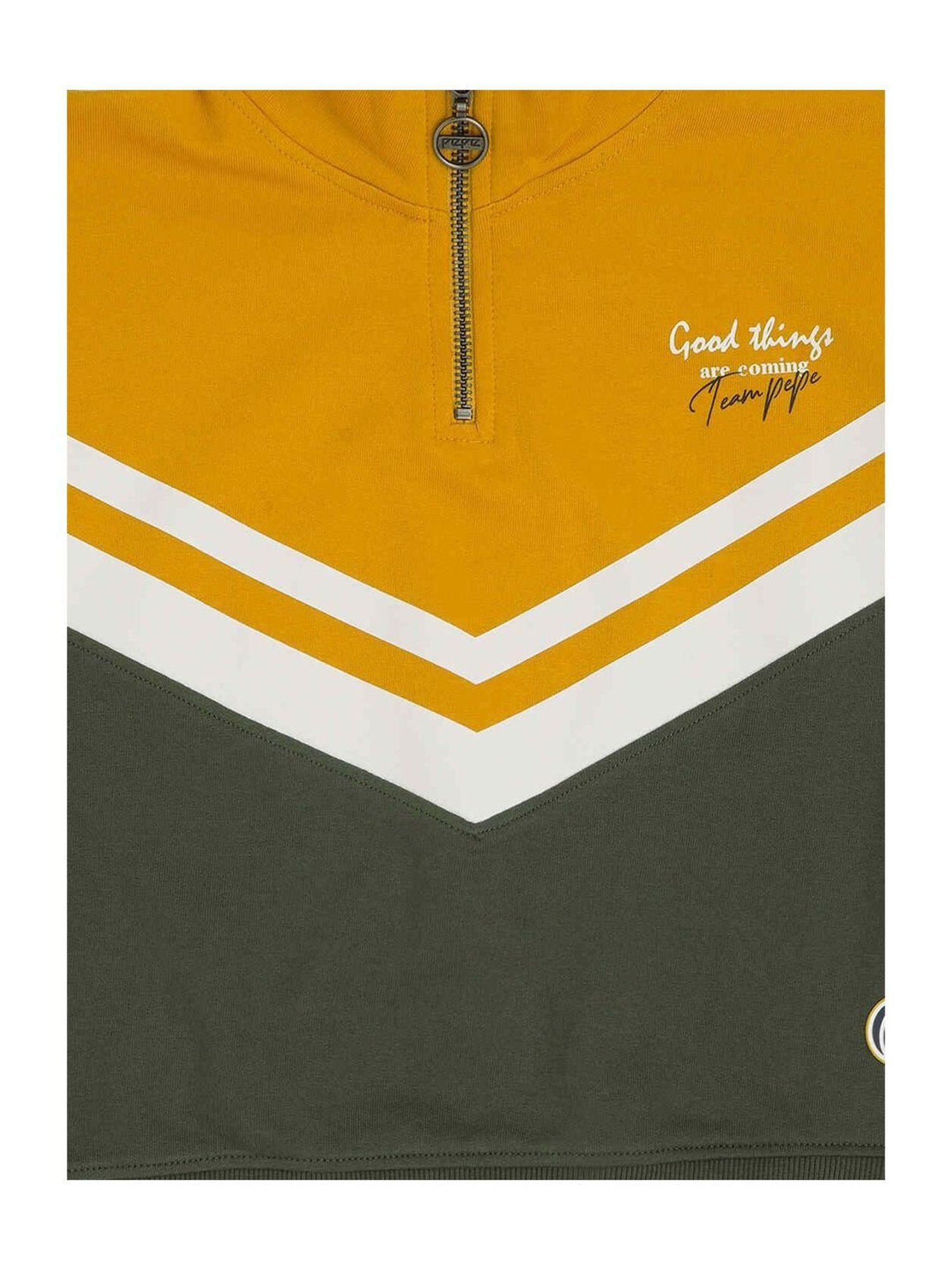 Pepe Jeans Kids Green & Yellow Cotton Color Block Full Sleeves Sweatshirt