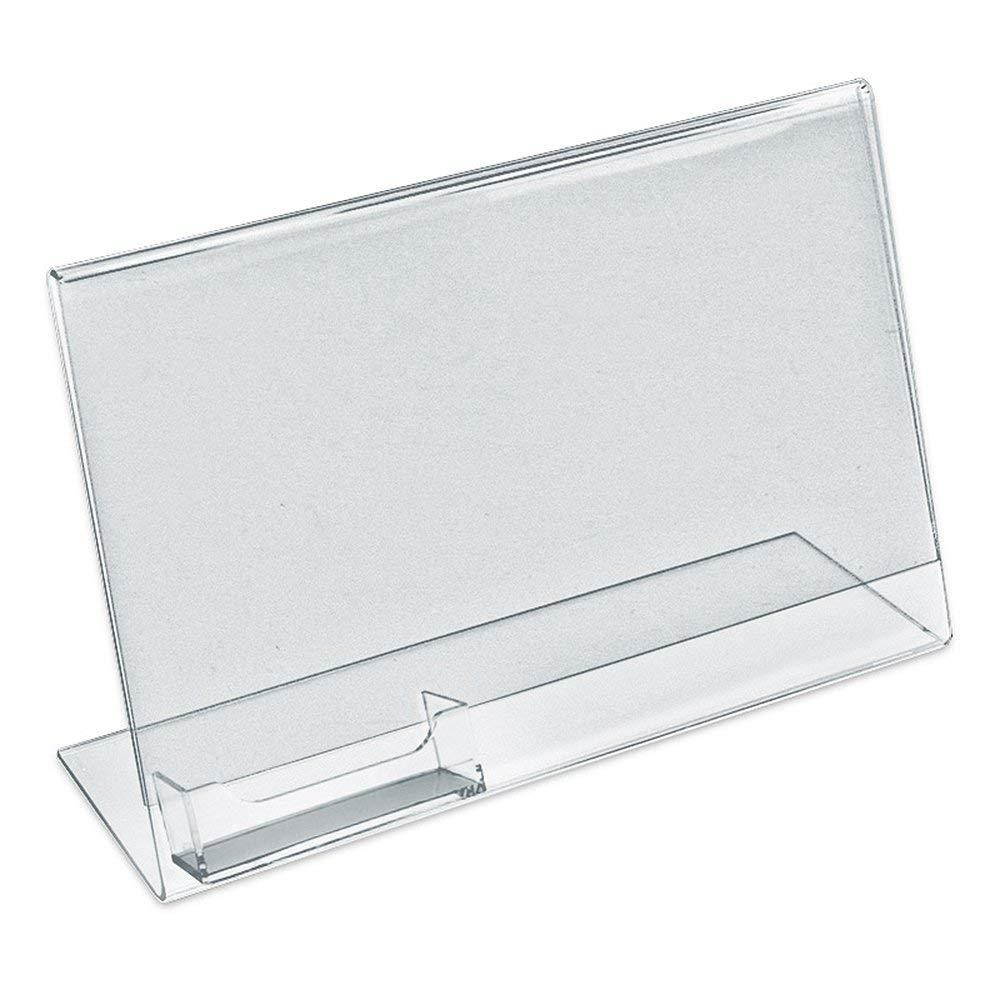 Azar Displays 252044 11" W x 8.5" H Horizontal Slanted L-Shape Sign Holder with Attached Business Card Pocket