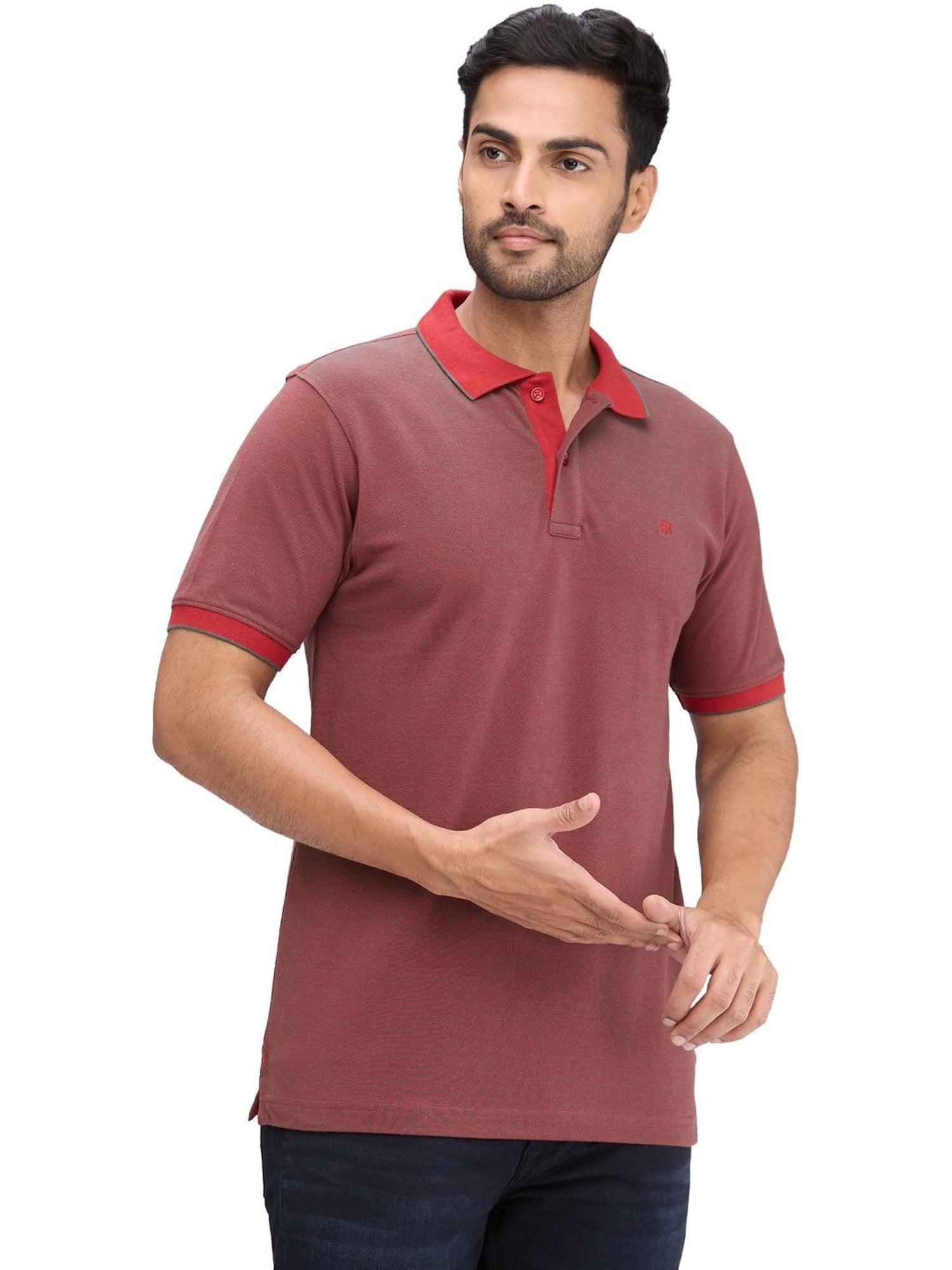 Raymond Maroon Slim Fit Self Pattern Polo T-Shirt