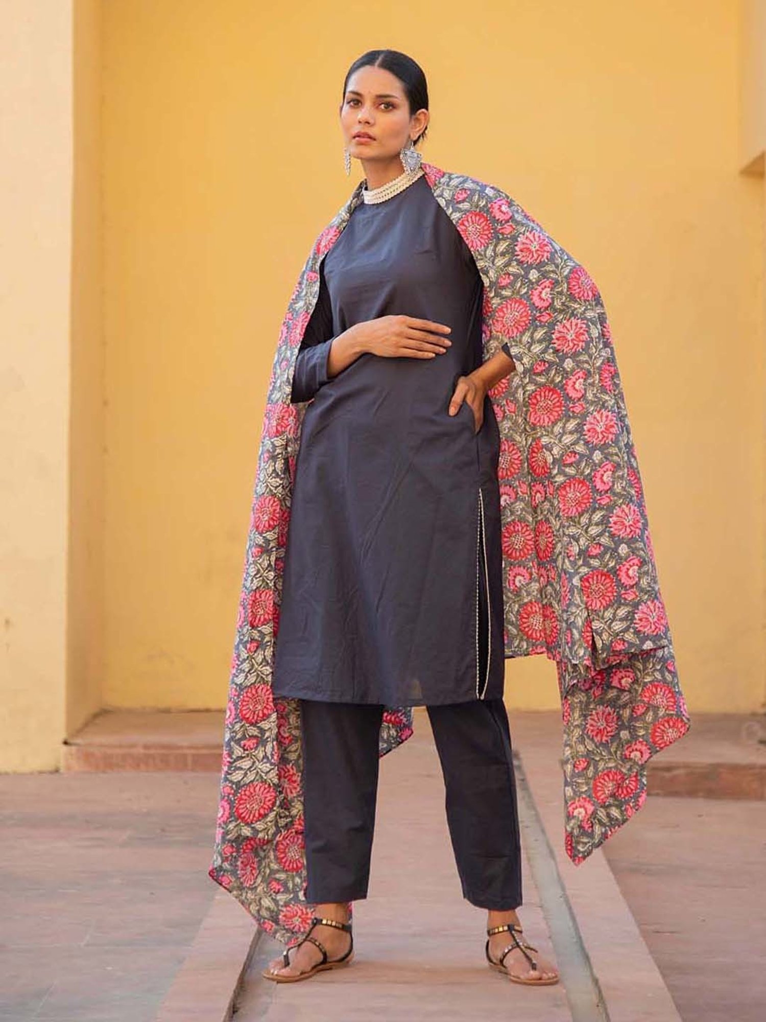 KAORI BY SHREYA AGARWAL Blue Cotton Kurta Pant Set With Dupatta