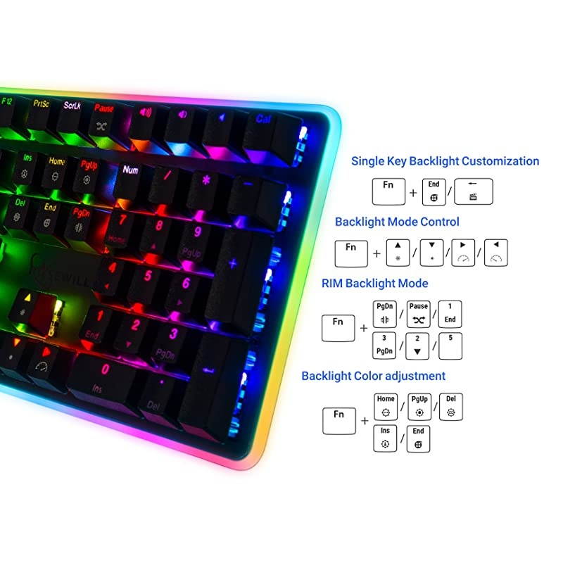 Mechanical Gaming Keyboard RGB LED Glow Backlit Computer Mechanical Switch Keyboard for PC Laptop Mac Software Customizable Professional Gaming Brown Mechanical Switch