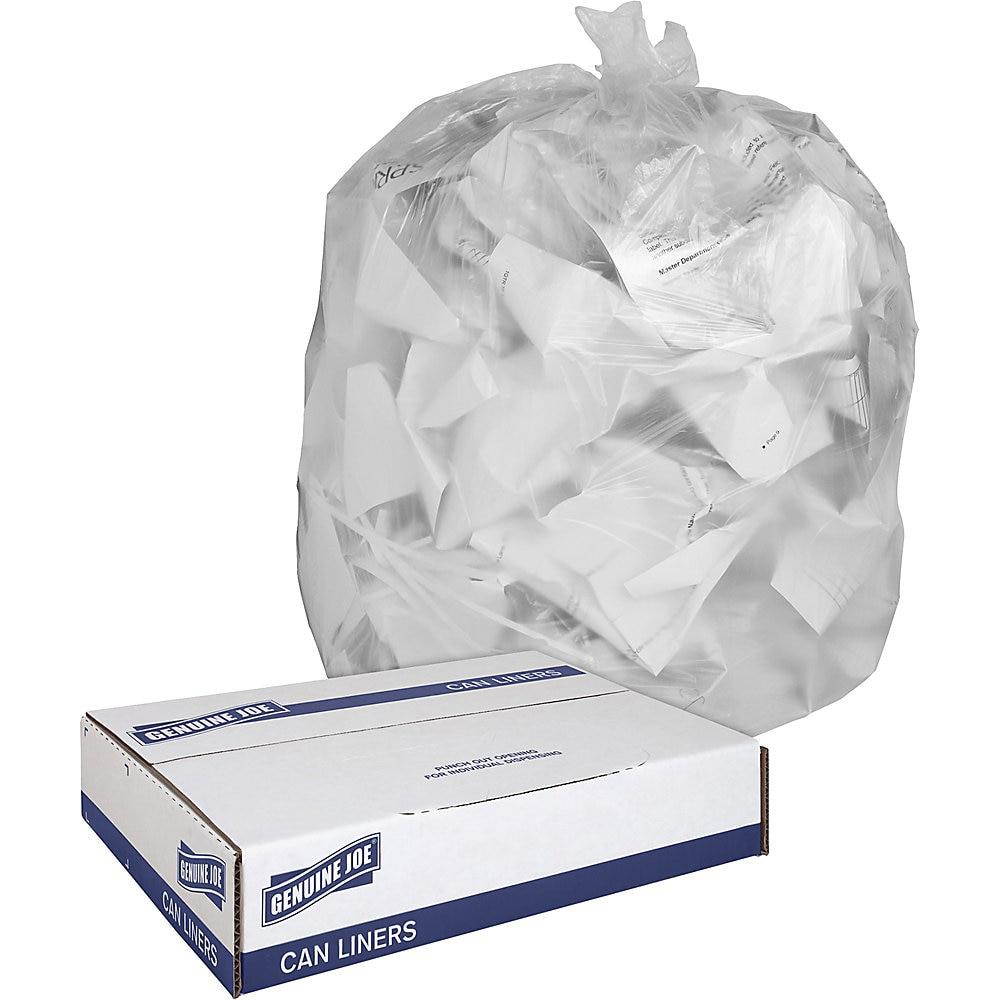 Genuine Joe Trash Can Liner 55-60 Gallon .8Mil 38"x58" 100/BX Clear 01014