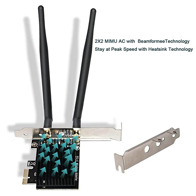 PCIE Wireless AC Dual Band 1200Mbps WiFi Adapter with BeamformeeMUMIMO and Heatsink Technology for Windows Server7881103264bit Desktop PCs Gaming 4K Video Streaming FSAC87