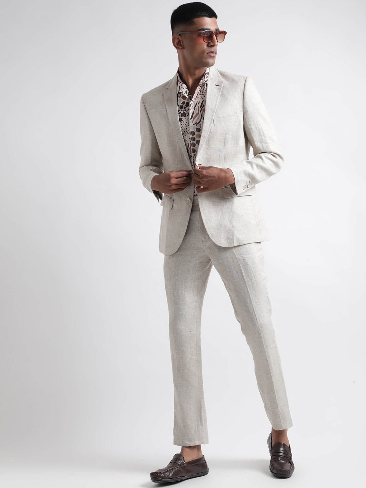 Iconic Men Self Design Regular Fit Linen Blazers