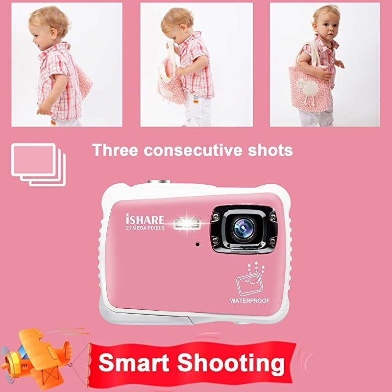 Camera21MP HD 3M Waterproof Digital Camera Waterproof Camera 20 Inch LCD Display8X Digital ZoomFlash and Mic for Boys Girls GiftPink