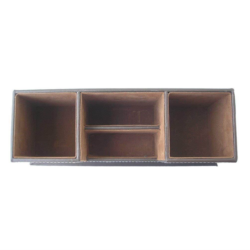 KINGFOM&trade; Double Holder Wood Leather Multi-Function Desk Stationery Organizer Dark Brown