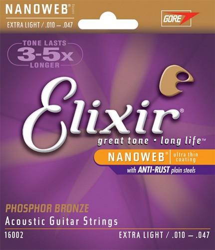 Elixir 16002 Phosphor Bronze Ultra Thin NanoWeb Extra Light Acoustic Guitar Strings (10