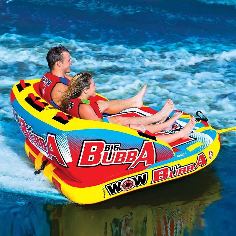 WOW Watersports Big Bubba HI-VIS Comfortable and Safe Towable 2 Person Inflatable Couch Deck Raft with Dual Tow Points