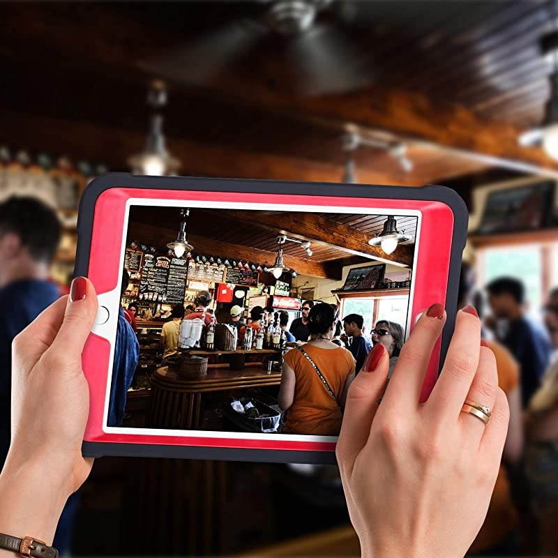 iPad Mini Case iPad Mini 2 Case iPad Mini 3 Case iPad Mini Retina Case Three Layer Heavy Duty Shockproof Protective Case for iPad Mini iPad Mini 2 iPad Mini 3 with Kickstand RedBlack