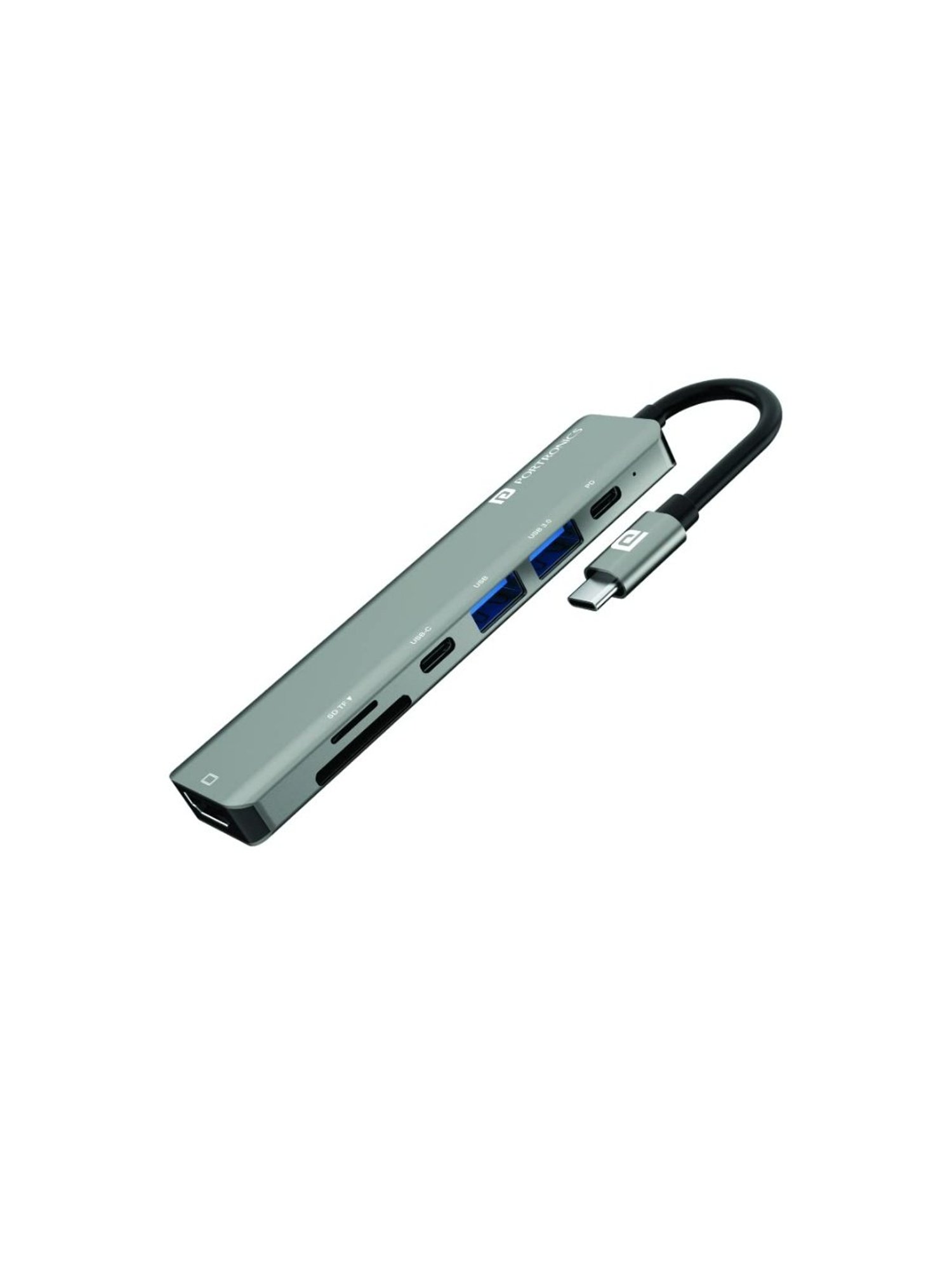 Portronics Mport 52 7-in-1 Type C Hub with 10Gbps Data Transfer, Type C PD 60W Port (Grey)