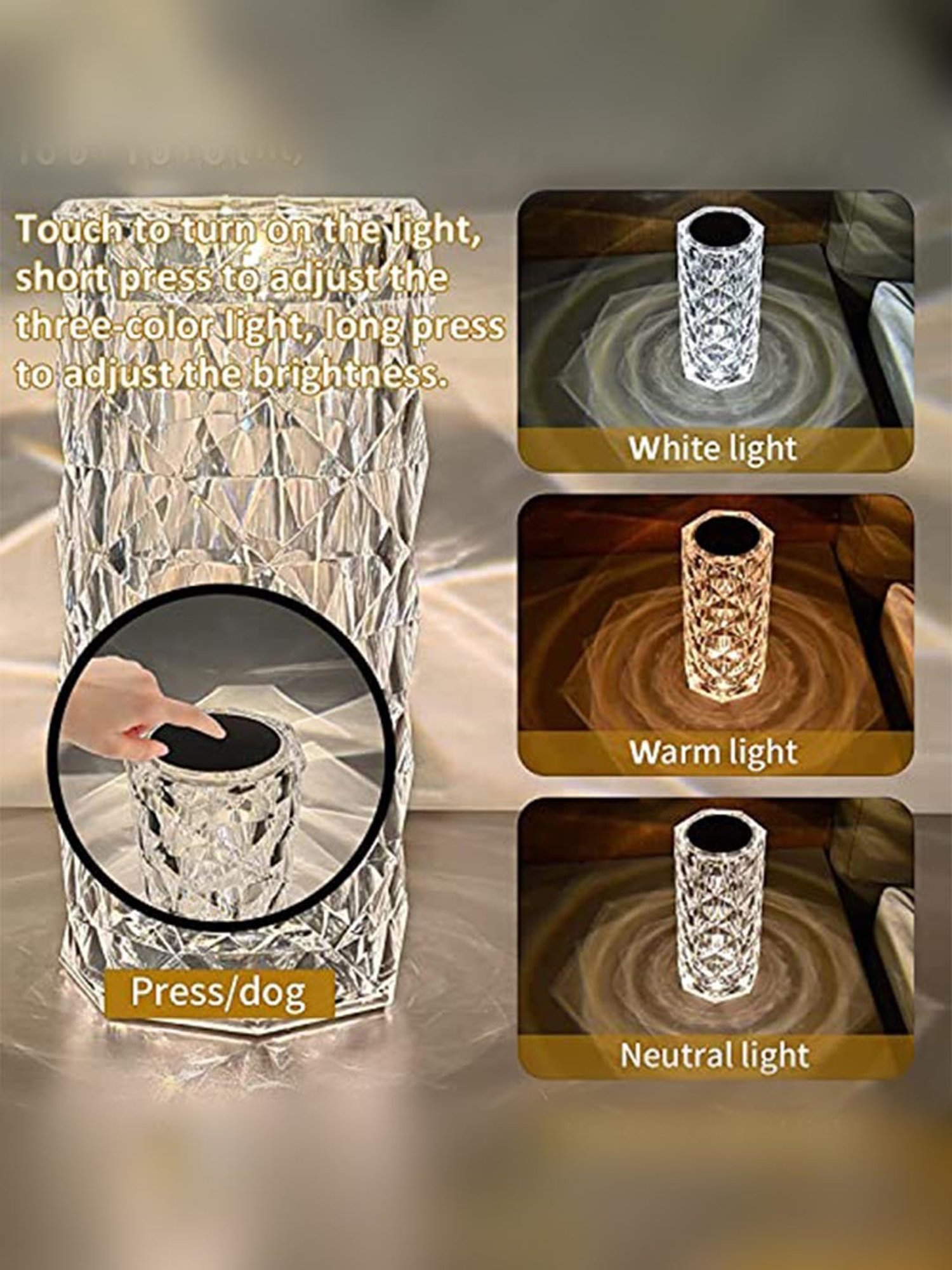 Xergy Crystal Table Lamp 3 Color Changing Diamond Light with Touch Control for Living Room Bedroom