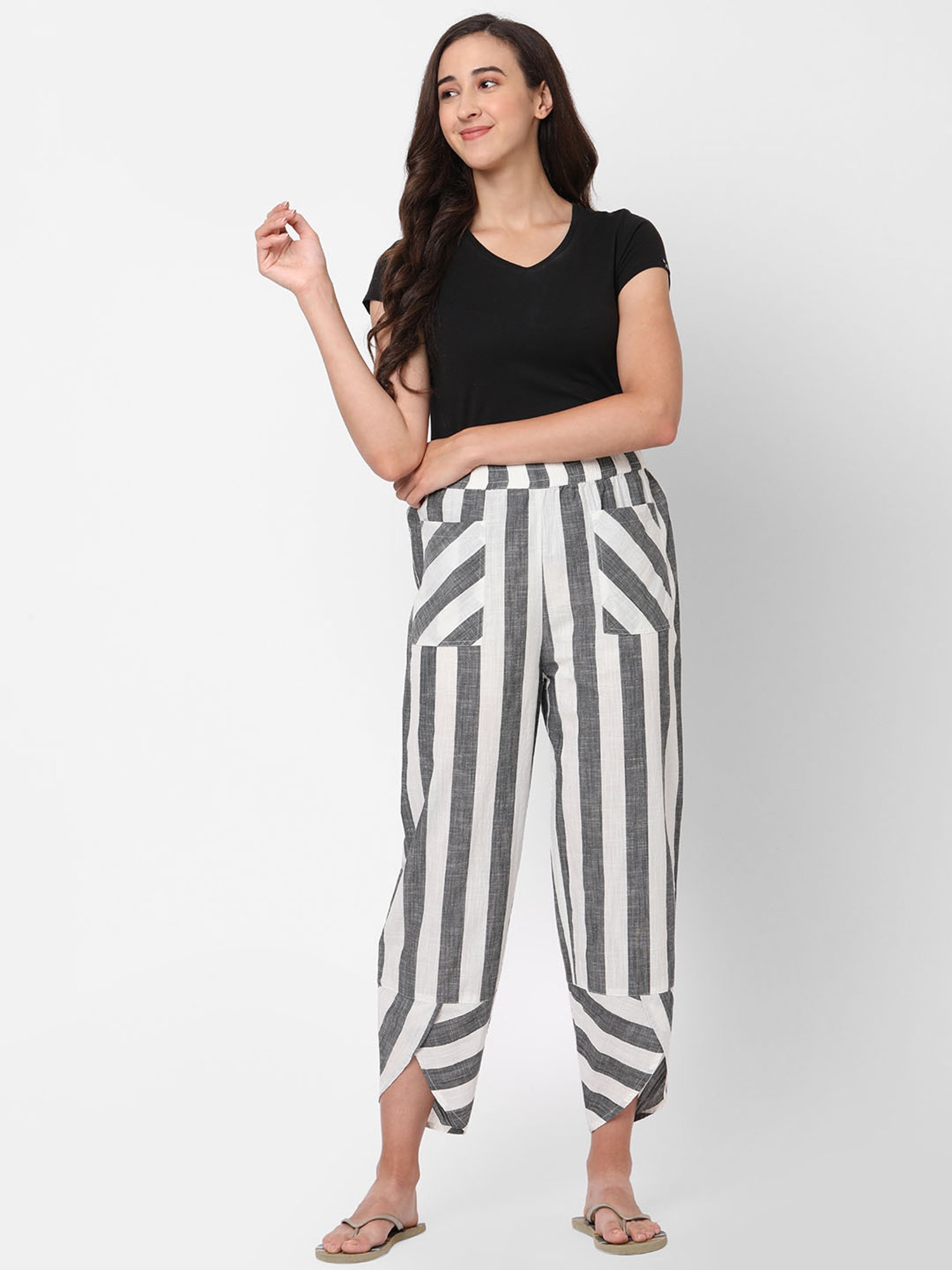 Mystere Paris Grey & White Striped Lounge Pants