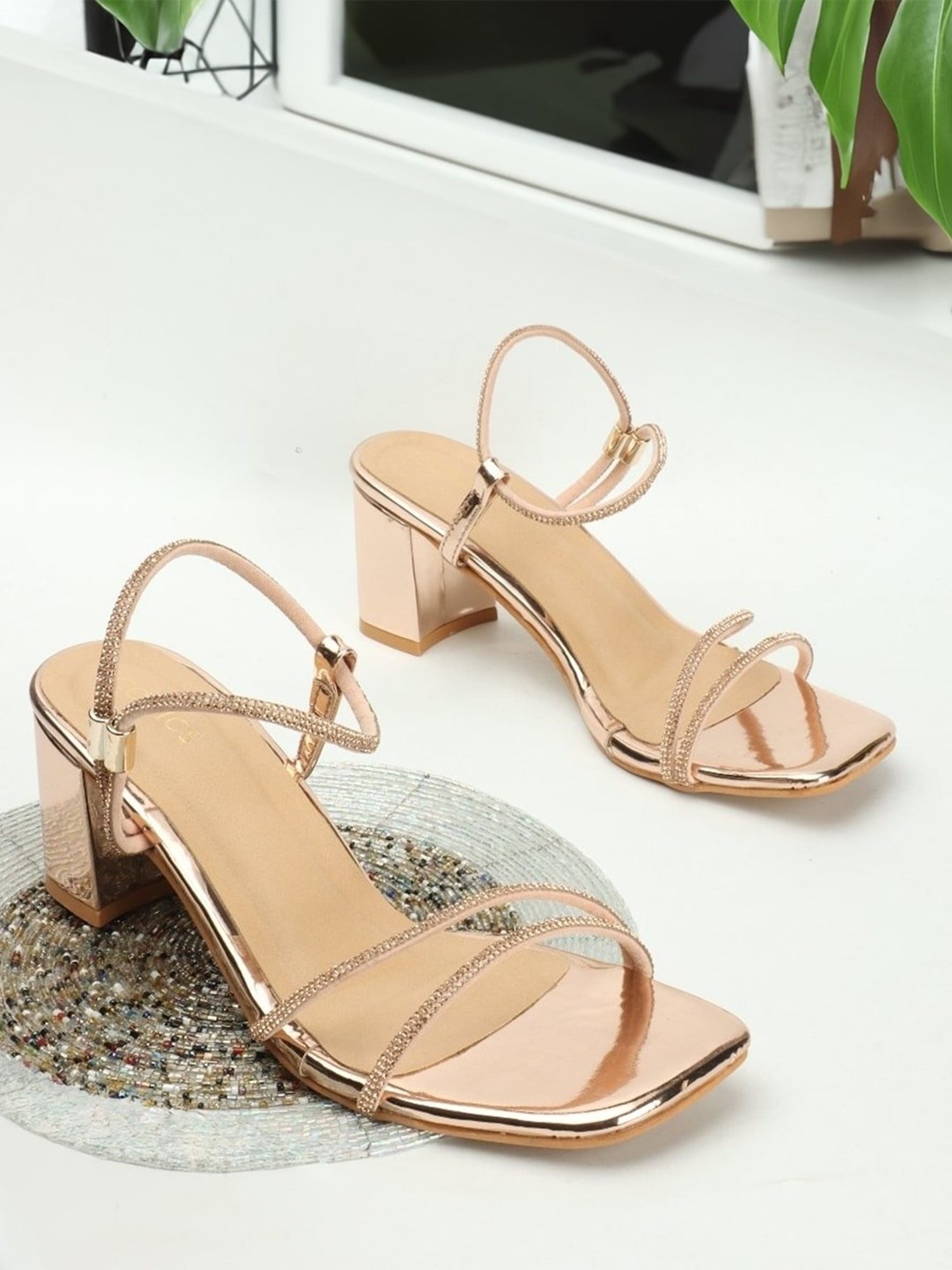 Iconics Women's Rose Gold Ankle Strap Sandals
