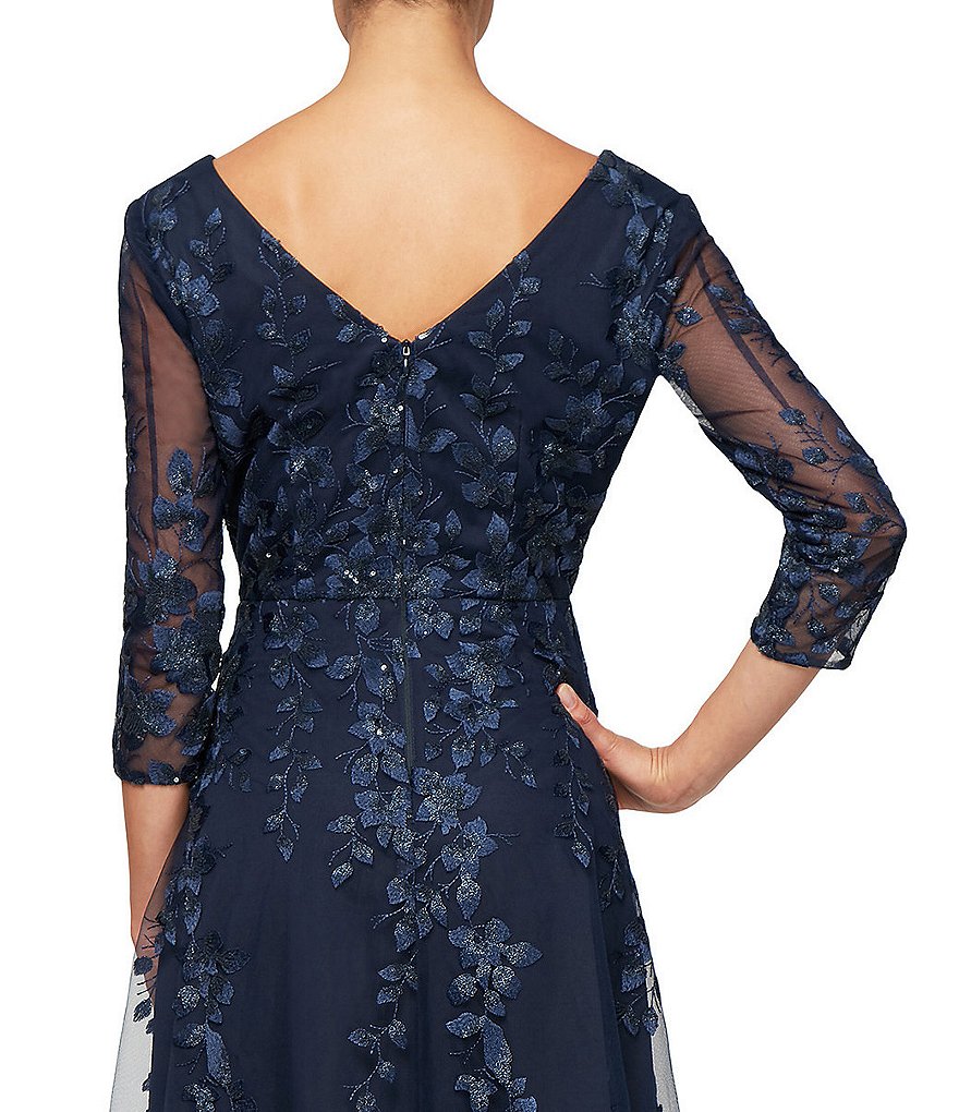 Marina Sequin Lace Round Neck 3/4 Sleeve Sheath Dress