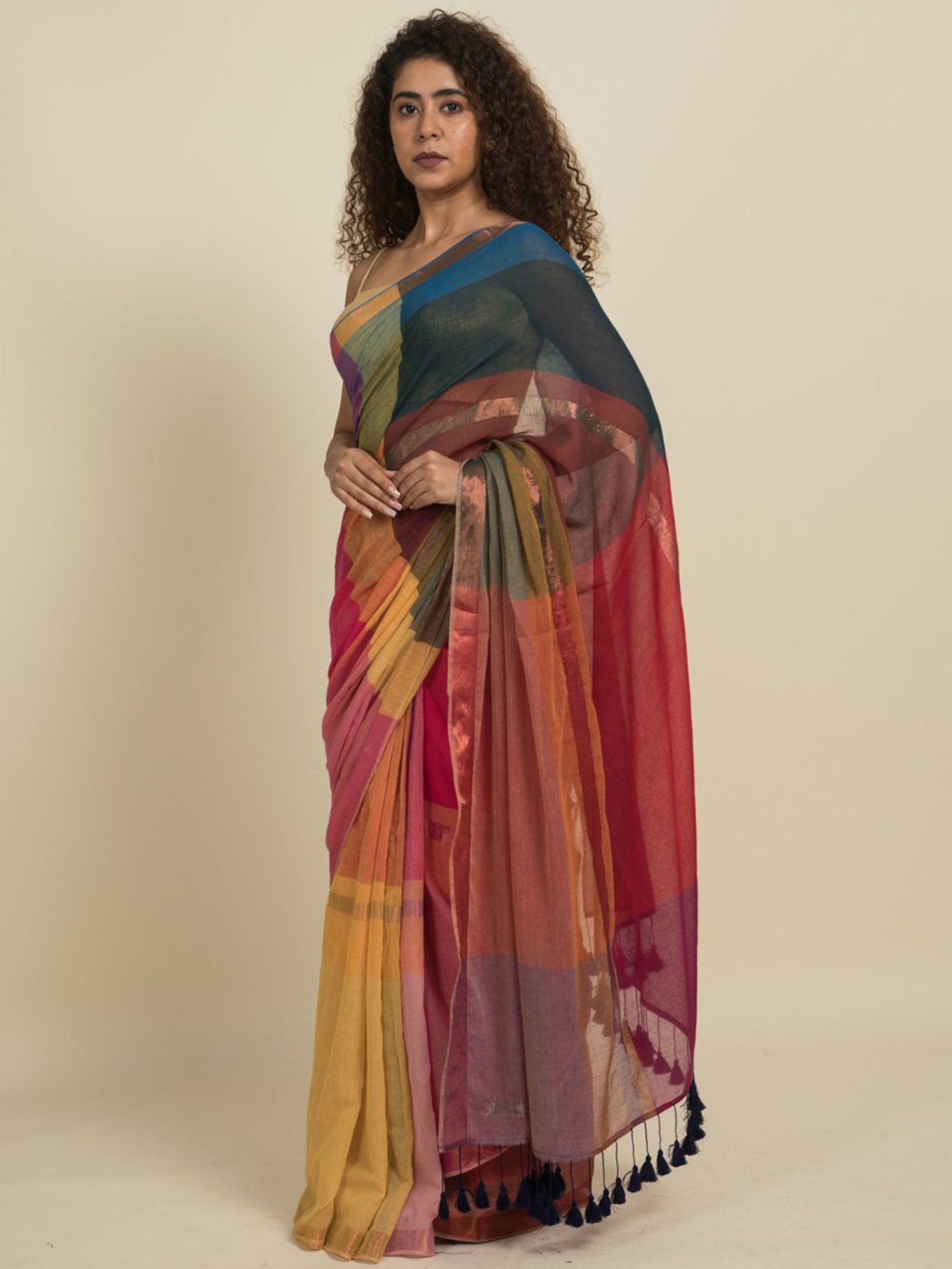 Suta Multicolored Pure Cotton Zari Work Saree Without Blouse