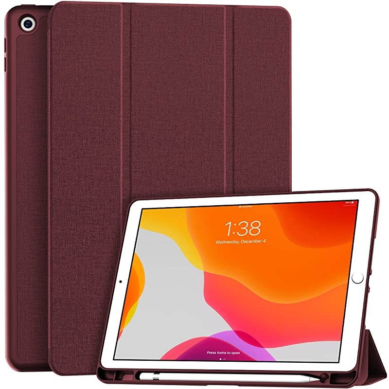 New iPad 102 Case with Pencil Holder iPad 8th Generation 20207th Generation 2019 CasePremium Shockproof Case with Soft TPU Back CoverAuto SleepWake for Apple iPad 102 Wine
