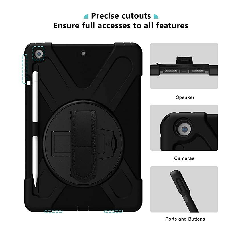 iPad 102 Case 2019 7th Gen iPad Case Rugged Heavy Duty Shockproof 360 Degree Rotatable Kickstand Protective Cover Case for iPad 7th Generation 102 Inch 2019 A2197 A2198 A2200 Black