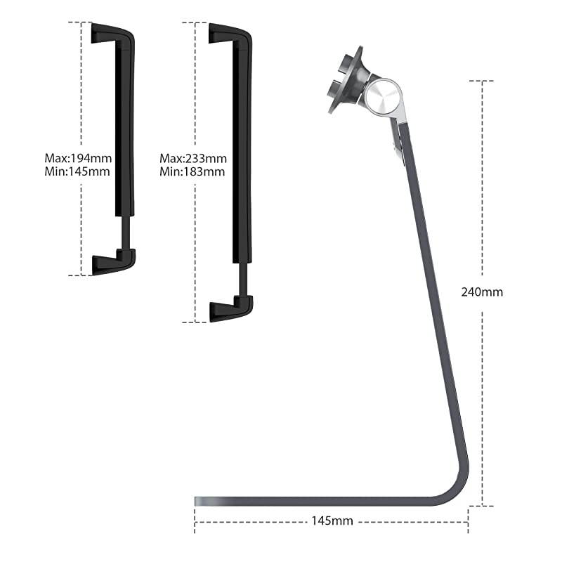 Tablet Holder Stand Compatible 2020 iPad Pro, 360&deg; Rotatable Aluminum Alloy Desktop Holder Tablet Stand Compatible Samsung Galaxy Tab ProS iPad Pro10.5 9.7" 12.9'' iPad Air Surface Pro4 Gray