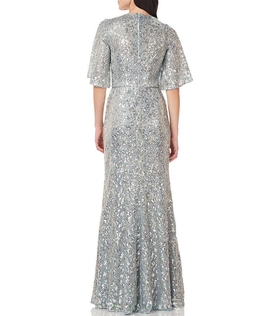 JS Collections Sequin Flutter Sleeve Mermaid Gown