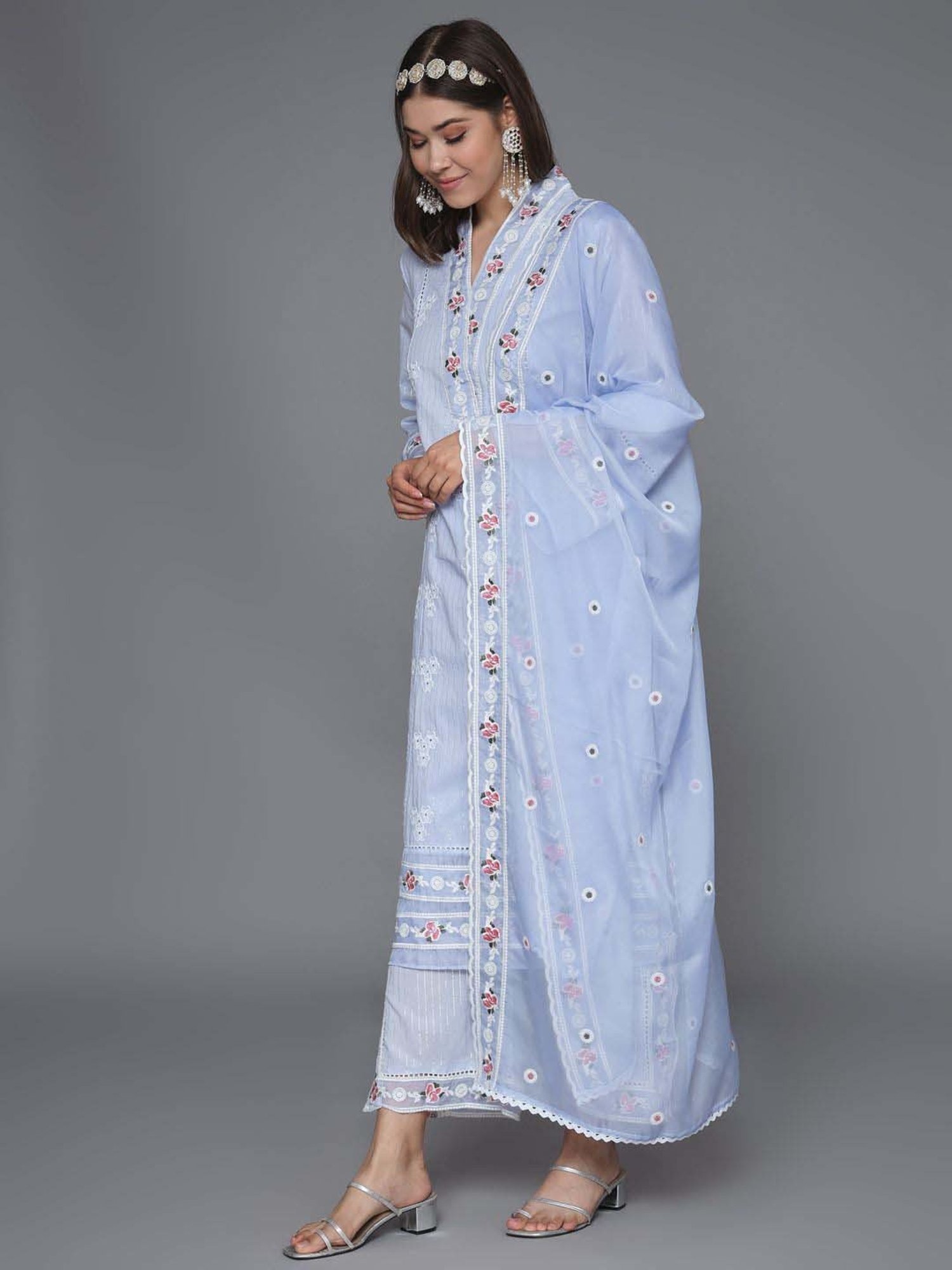 Heeposh Purple Cotton Embroidered Kurta Palazzo Set With Dupatta