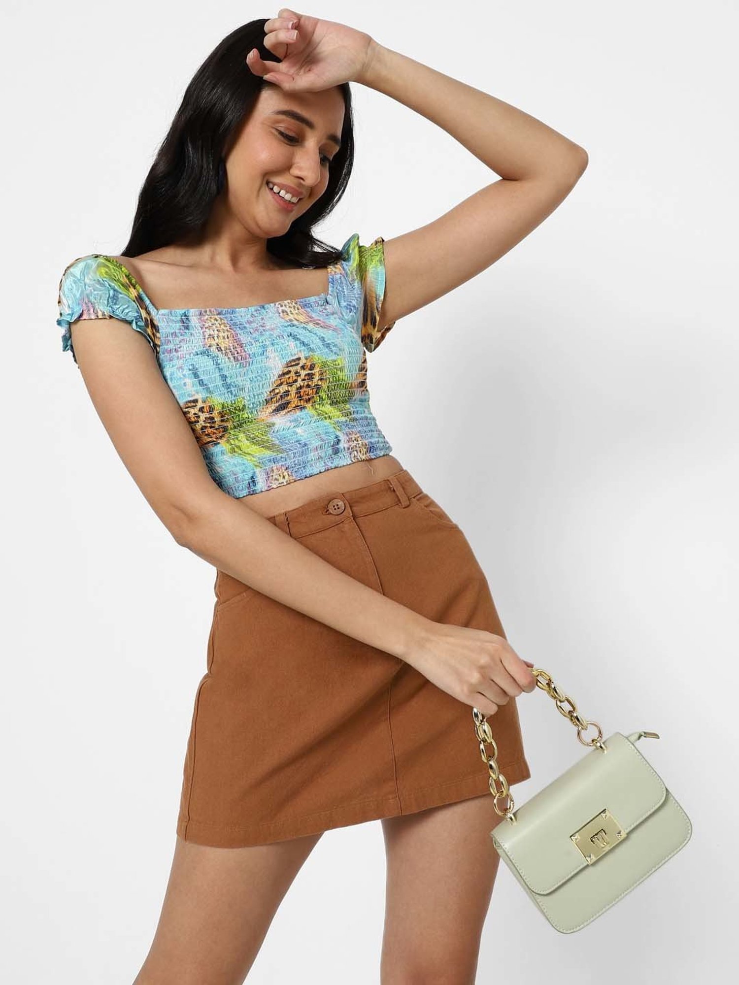 VASTRADO Blue & Green Printed Crop Top