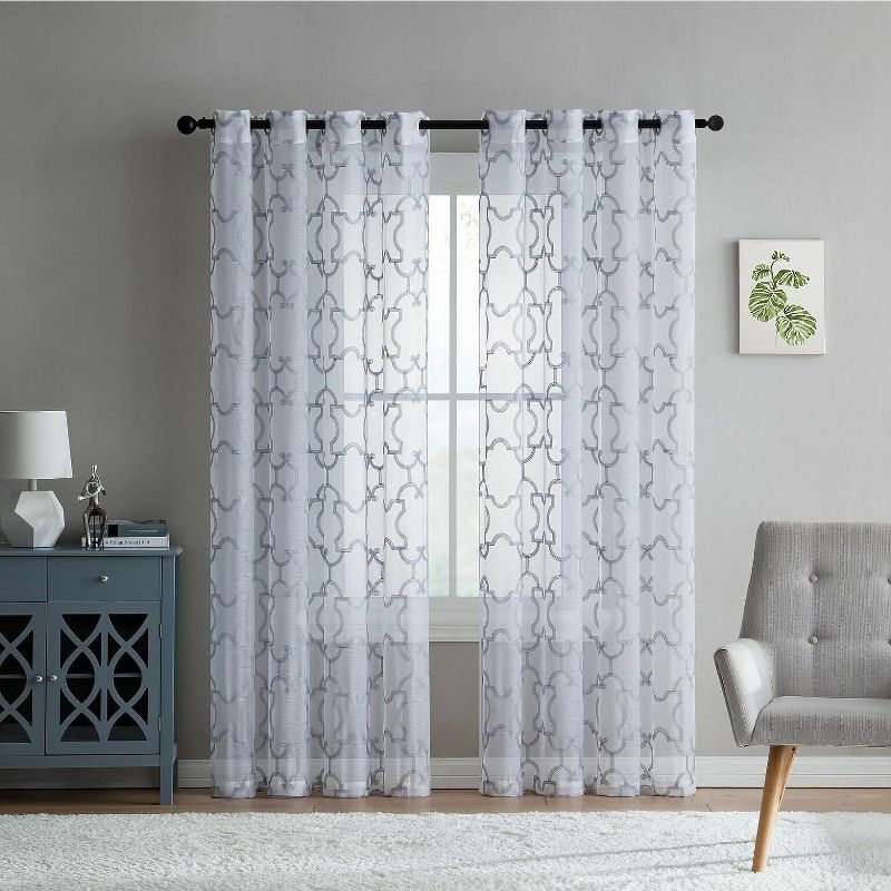 GoodGram 2 Pack: GoodGram Home Lani Embroidered Semi Sheer Grommet Curtains - 52 in. W x 84 in. L, Gray