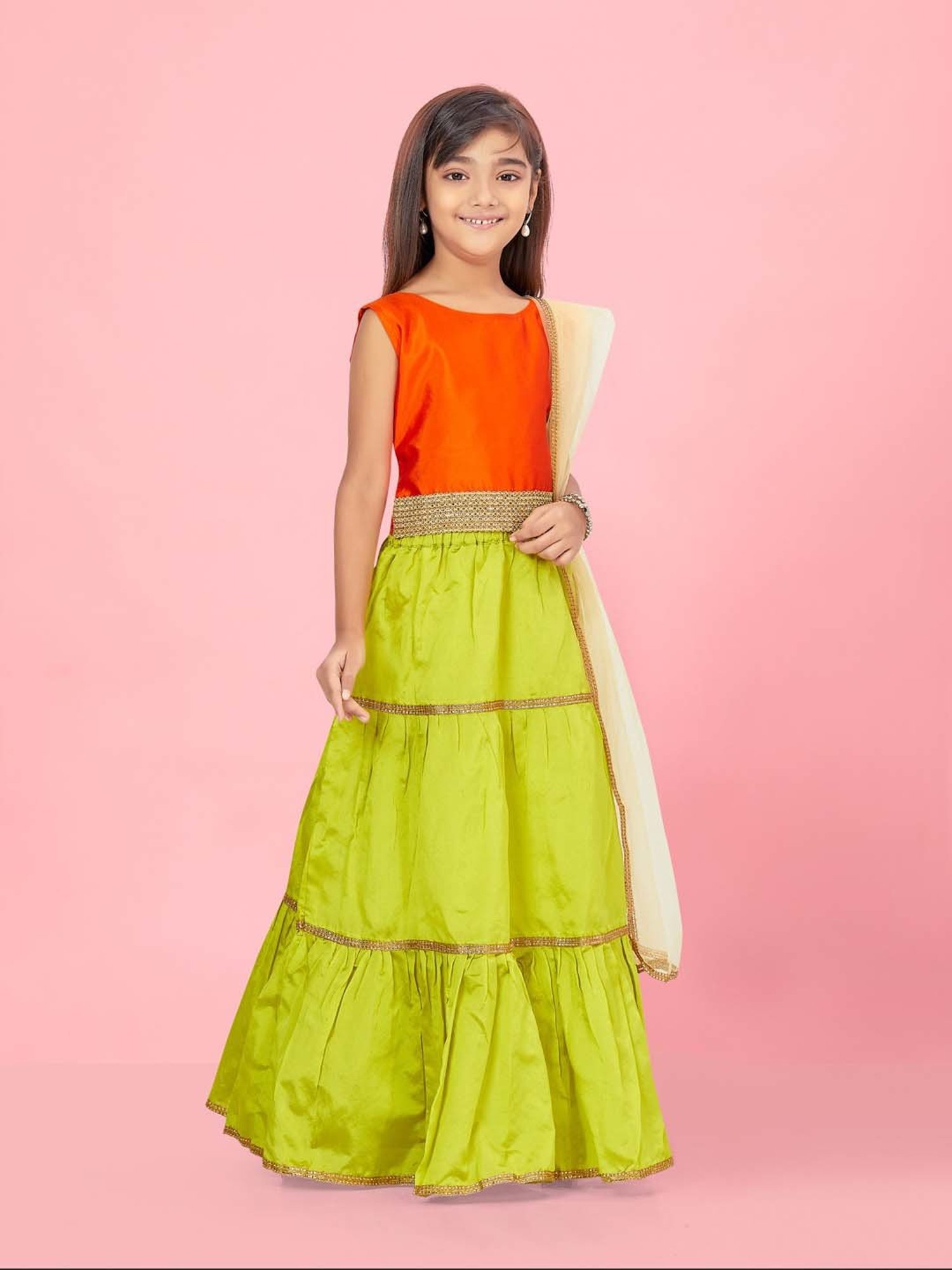 A Little Fable Kids Red & Beige Embellished Lehenga Choli