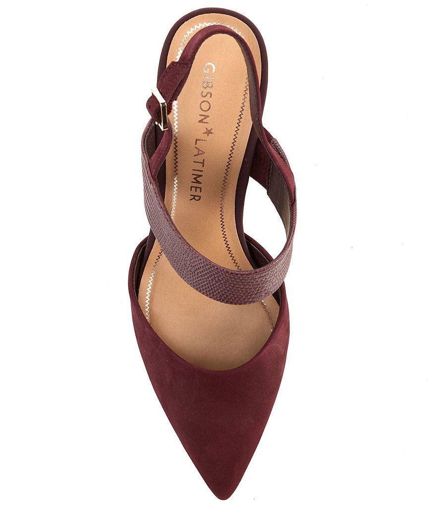 Gibson & Latimer Margo Croco Embossed Leather Suede Pointed Toe Block Heel Pumps