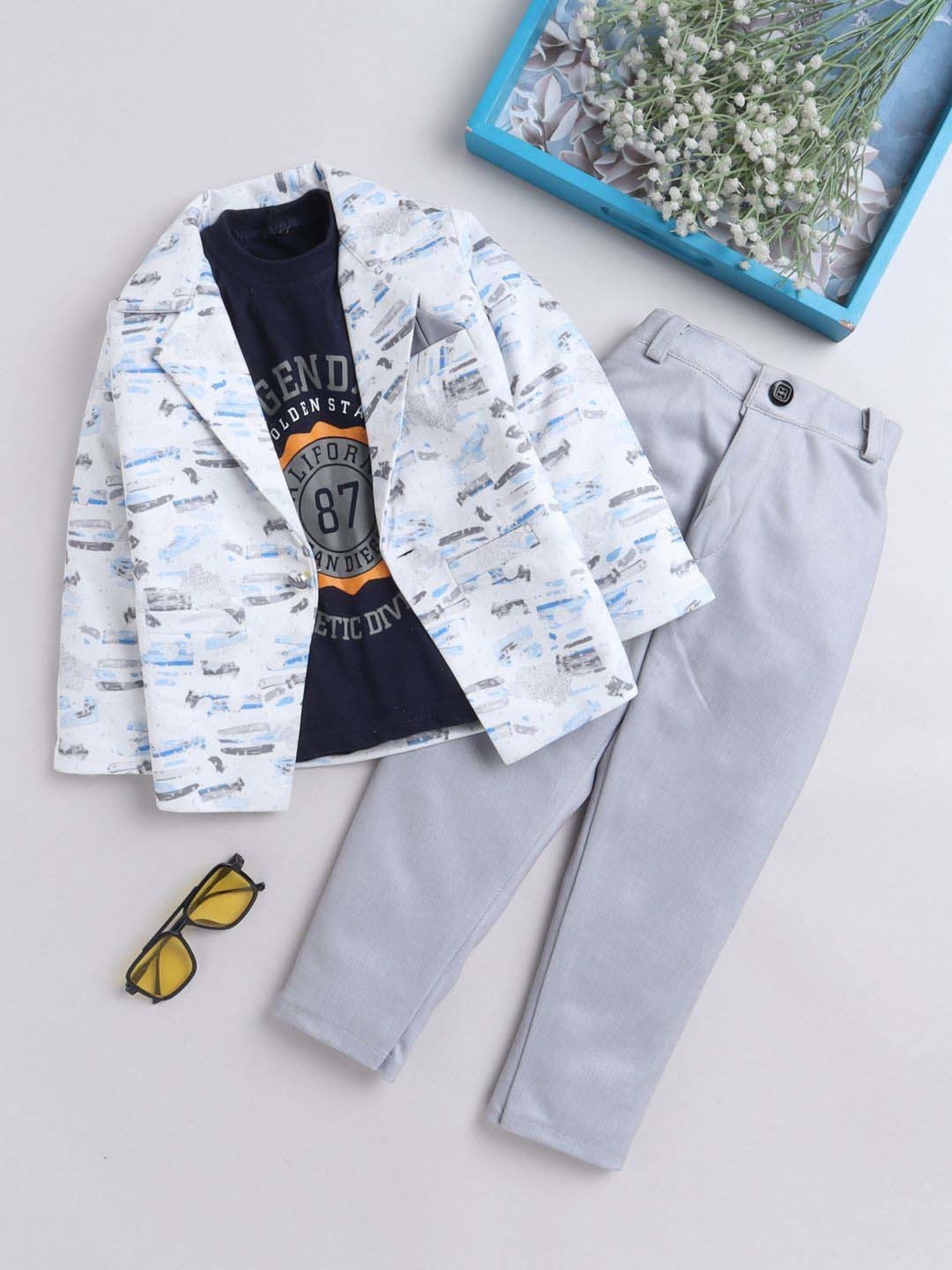 Fourfolds Boys Blue Graphic Full Sleeves Clothing Set