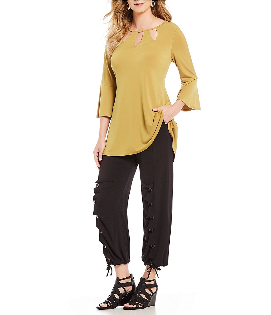 IC Collection Pull-On Solid Button Accent Hem Detail Pants