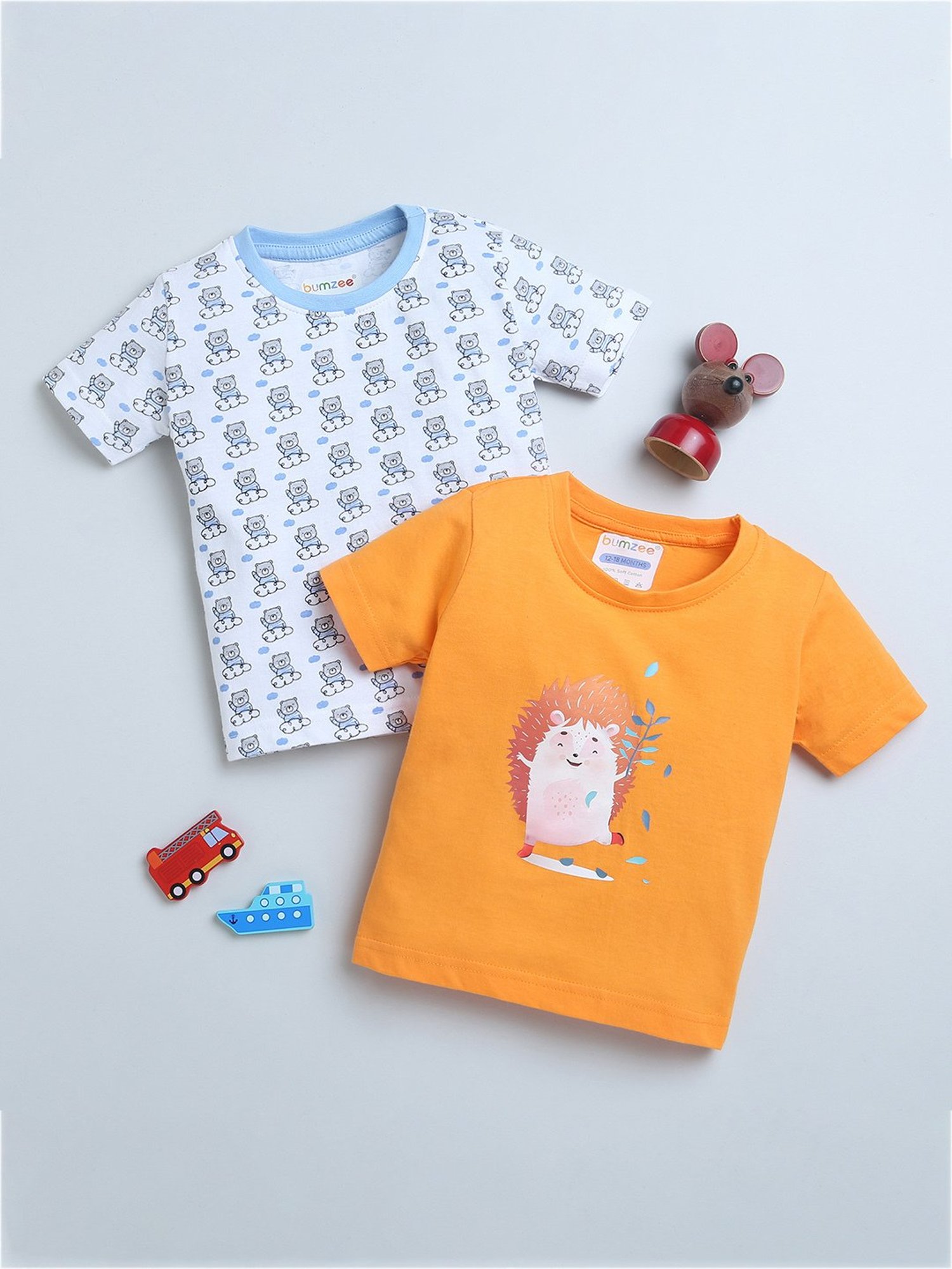 Bumzee Kids Orange & White Printed T-Shirt (Pack Of 2)