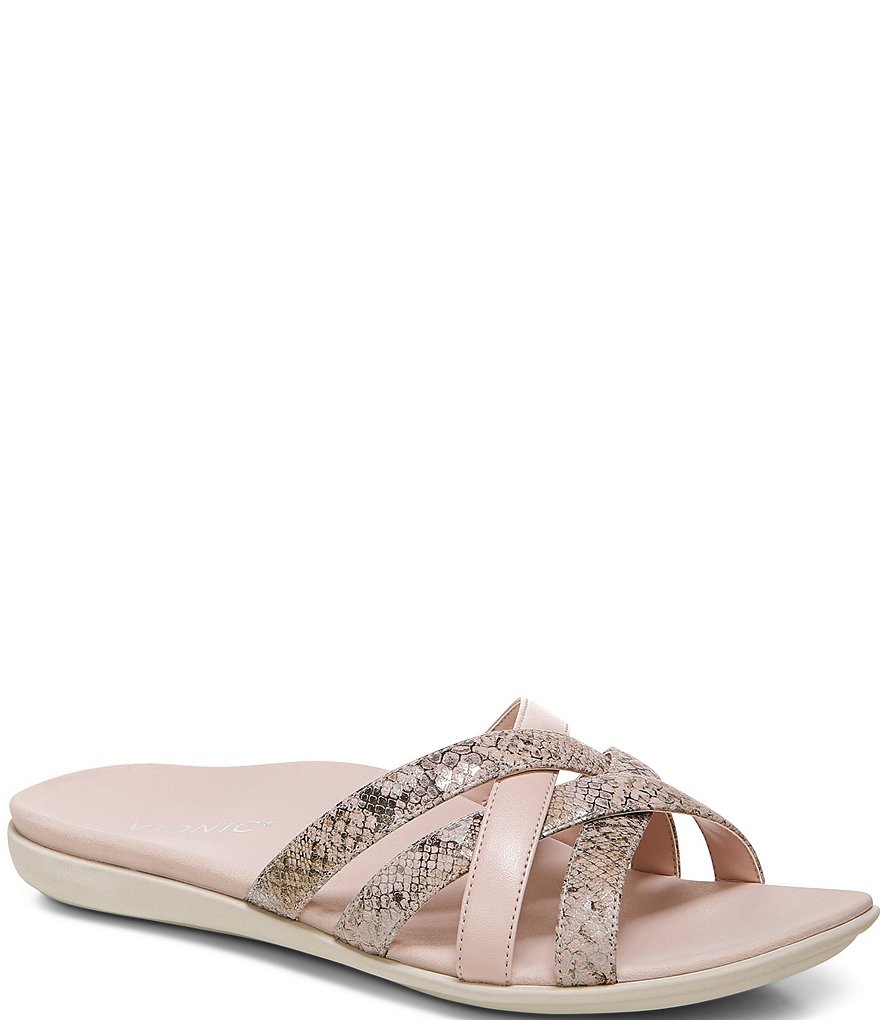 Vionic Dava Snake Print Leather Slide Sandals
