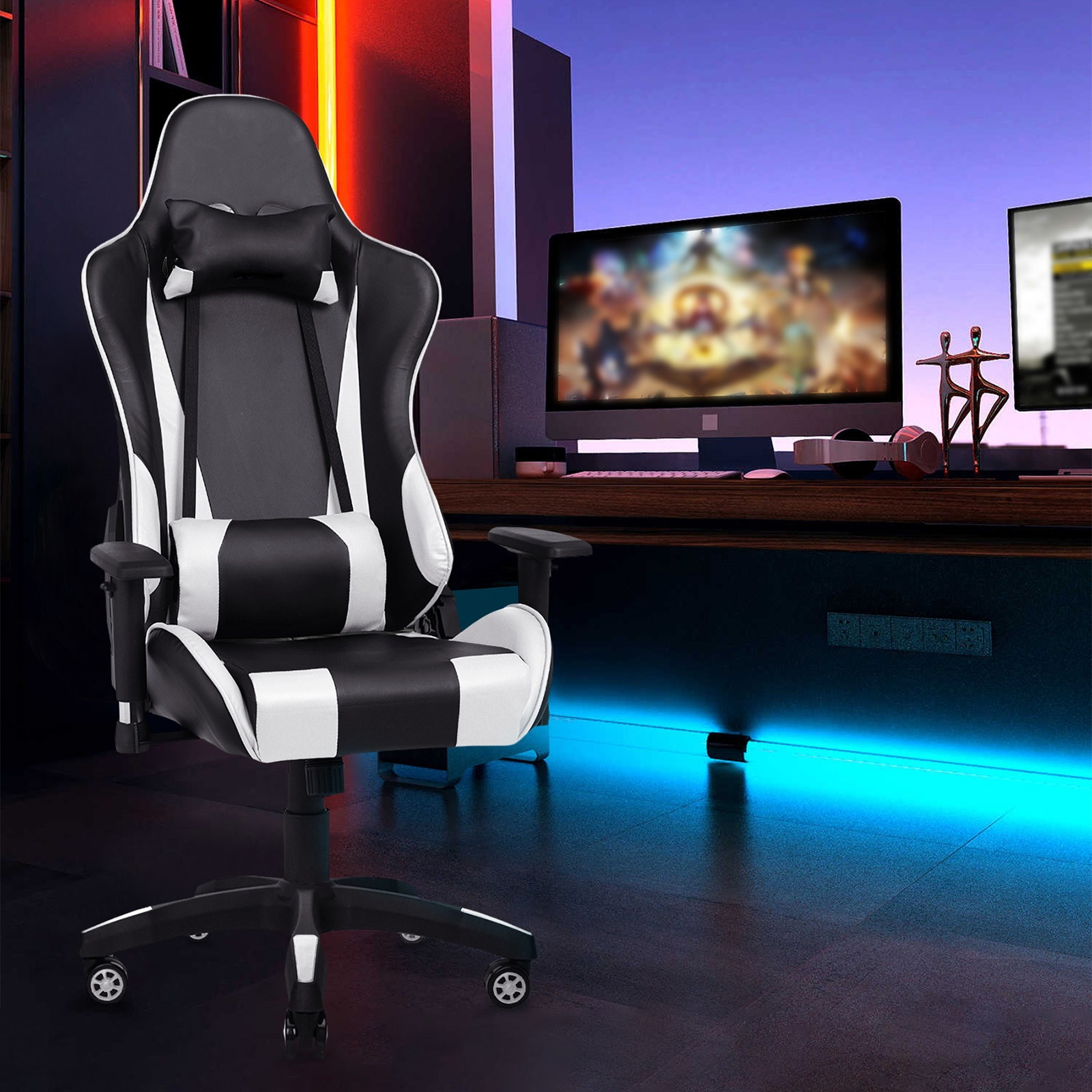 YOUTHUP Racing Style Gaming Chair Adjustable Ergonomic Computer Desk Chair,PU Leather Racing Reclining Swivel High Back Chair with Headrest and Lumbar Support,Pink