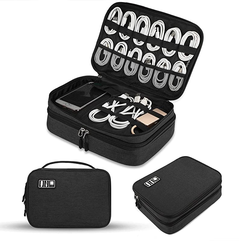Electronics Organizer  Electronic Accessories Cable Organizer Bag Double Layer Travel Cable Storage Bag for Cables Laptop Charger Tablet Up to 11 and MoreThick LargeAll Black