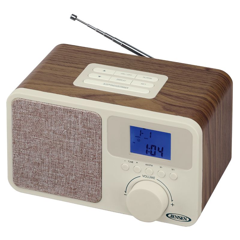 JENSEN AM/FM Digital Dual Alarm Clock Radio with LCD Display, 1A Charging Port for all Smartphones, Aux-in (JCR-315)