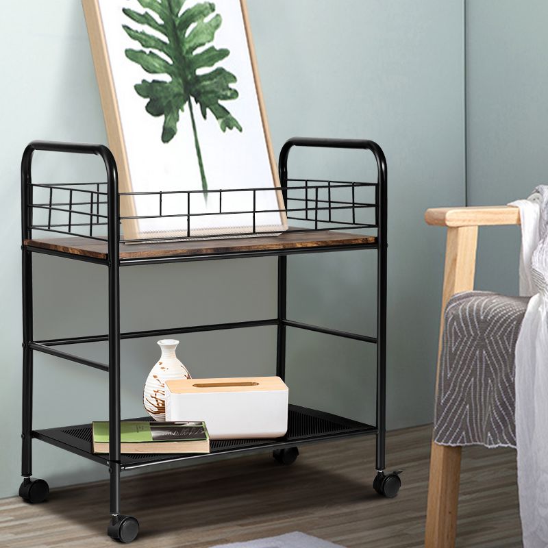 Costway 2-Tier Storage Rolling Cart Trolley W/Lockable Wheels Organizer Metal Frame Black