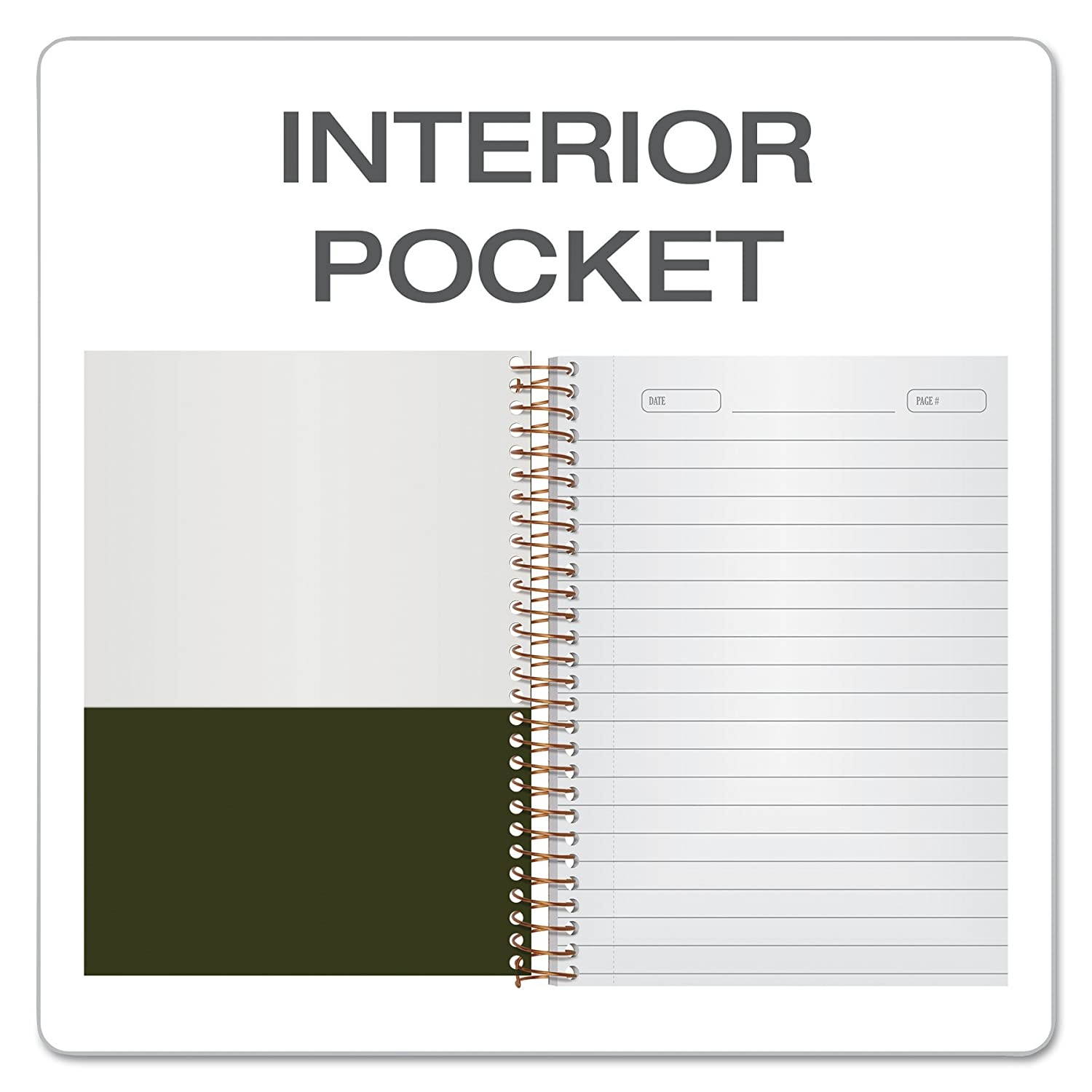 Ampad Gold Fibre Classic Series Personal Notebook, Page and Date Headings with Pocket Cover, Medium Ruling, 100 Sheets (20-801R),White,7" x 5"