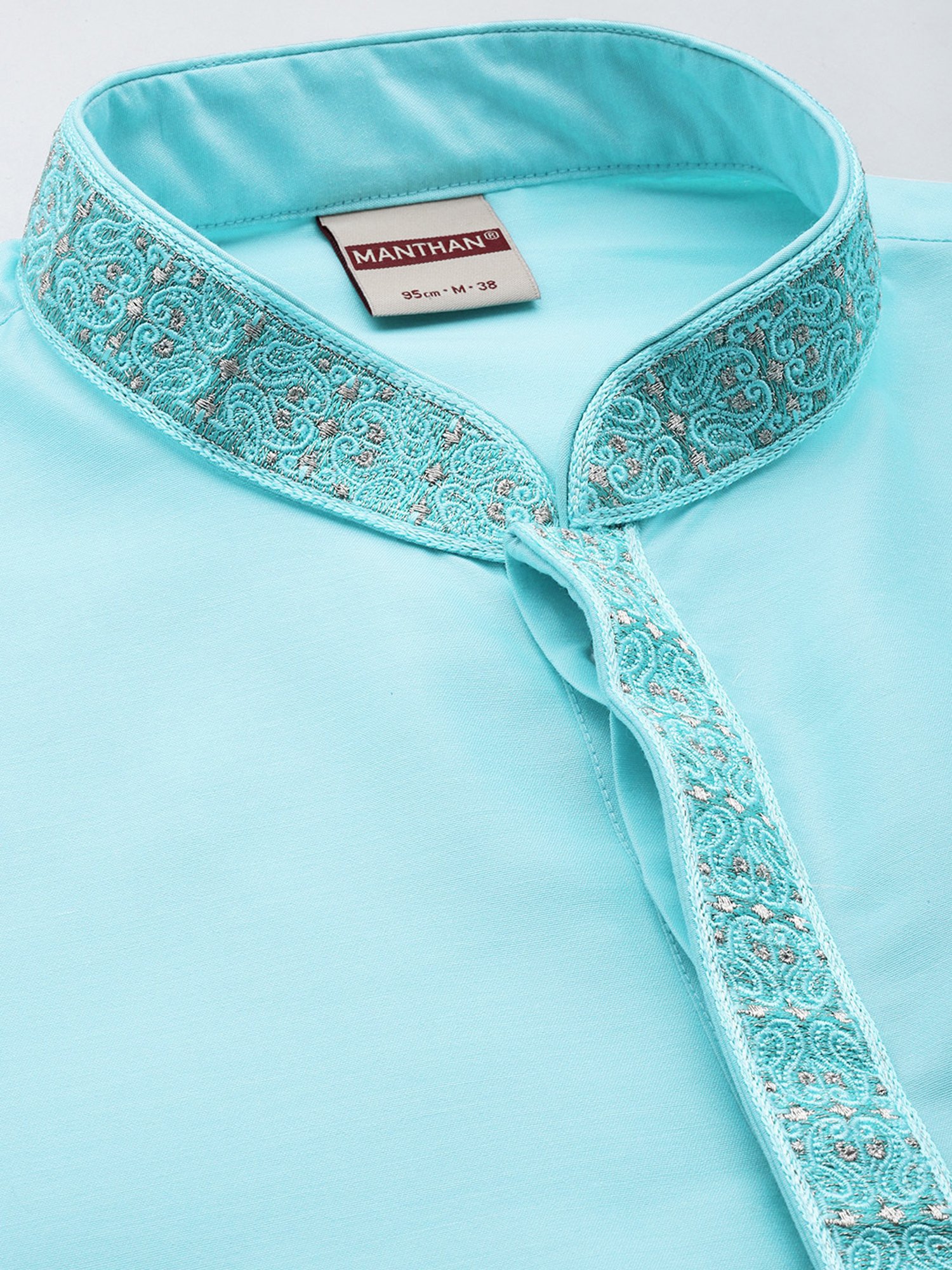 Manthan Turquoise & White Regular Fit Kurta & Churidar Set