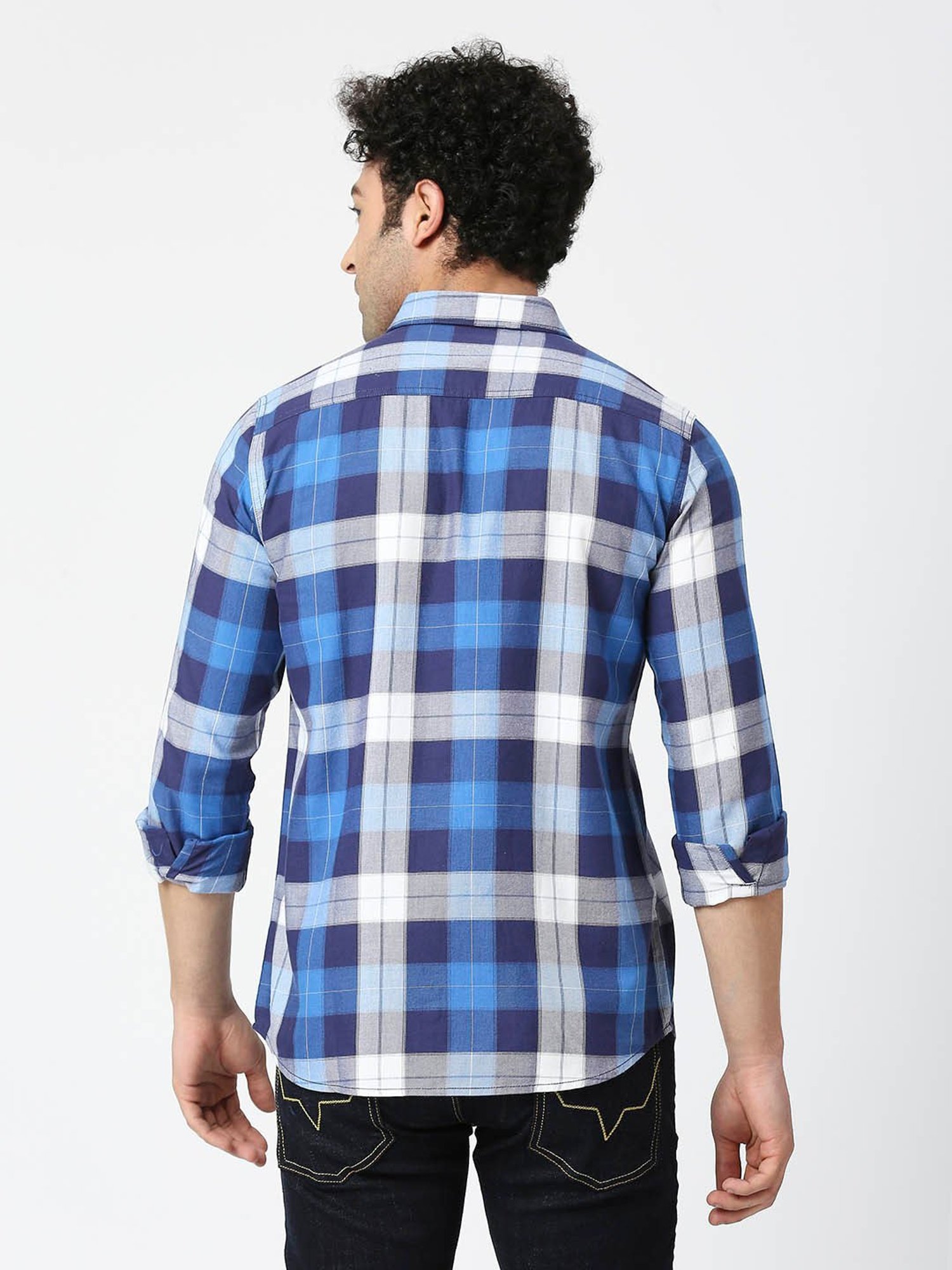 SOLEMIO Blue Slim Fit Checks Shirt