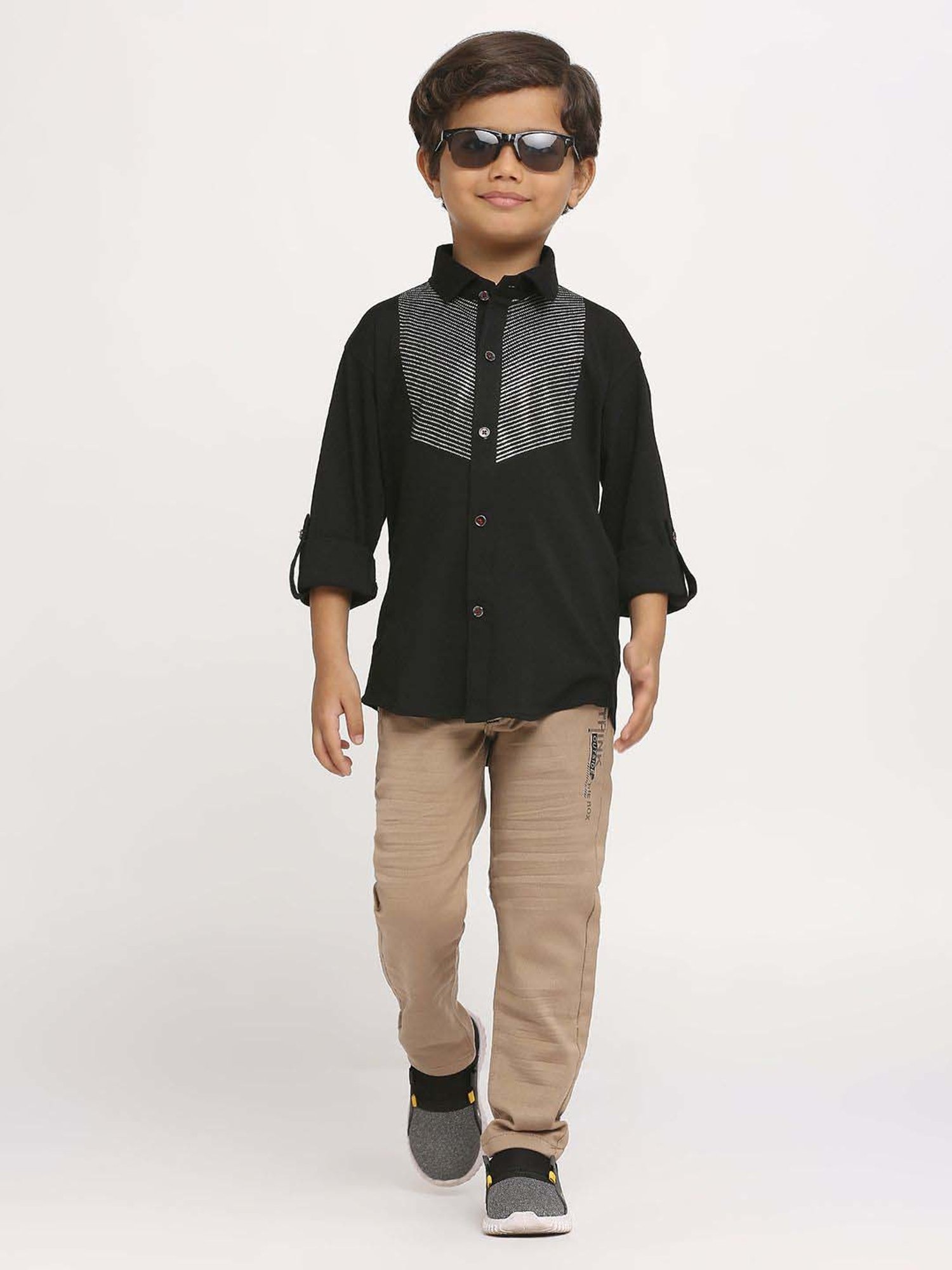 Kids Island Boys Black & Brown Printed Full Sleeves Clothing Set