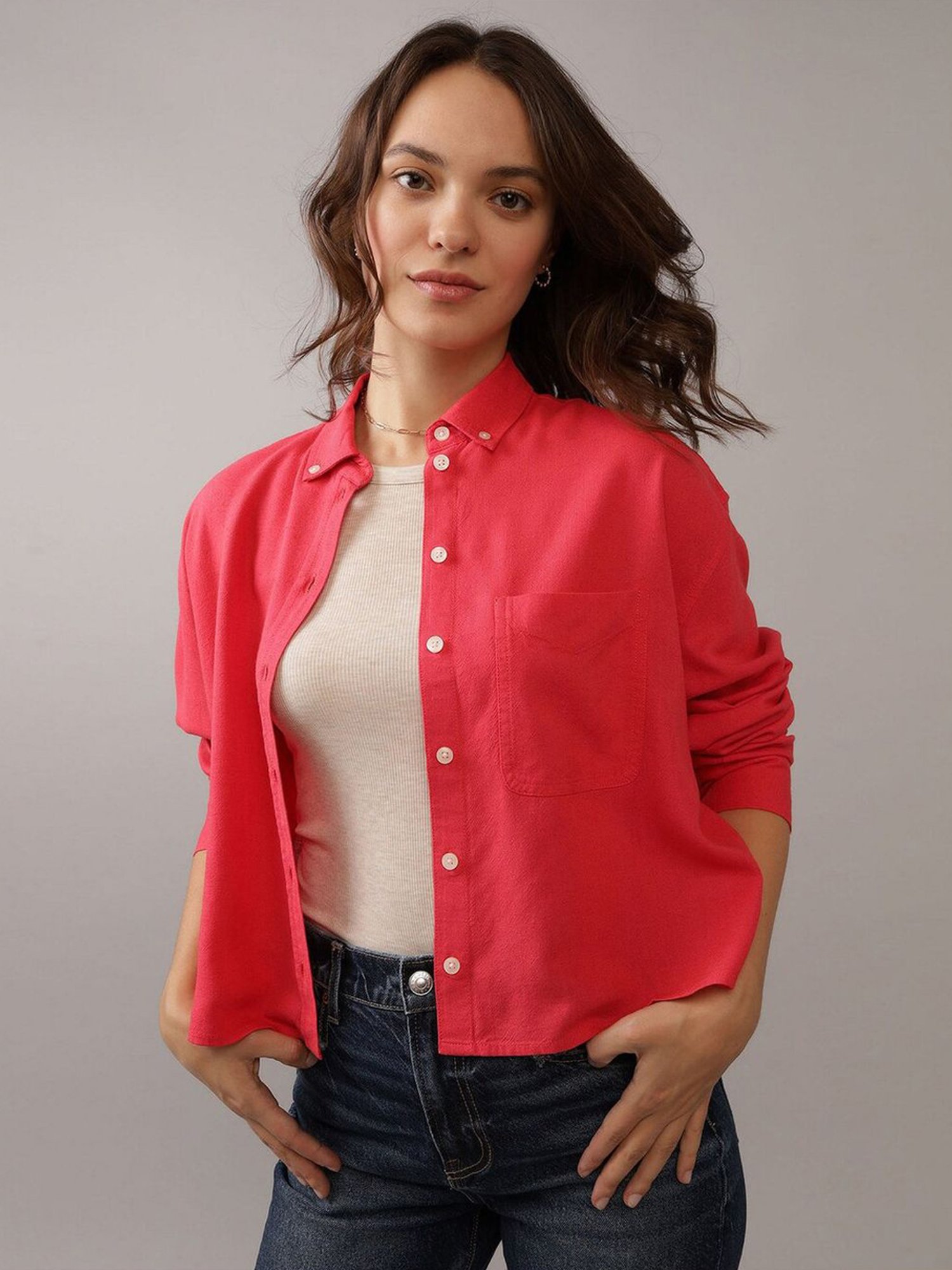 American Eagle Outfitters Red Plain Shirt