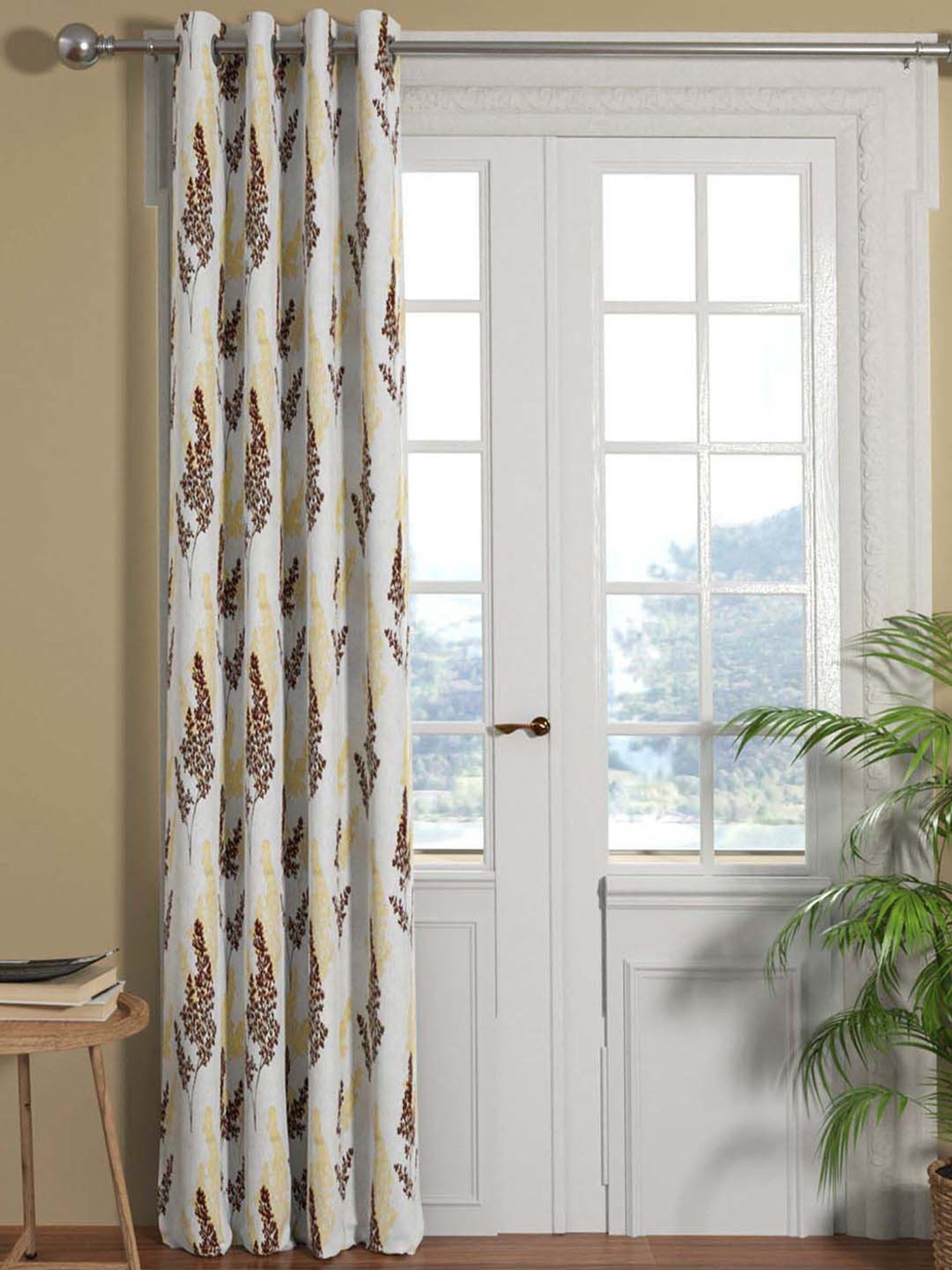 Bianca EL`PESSO Silver & Brown Faux Silk 7 Ft. Door Curtain