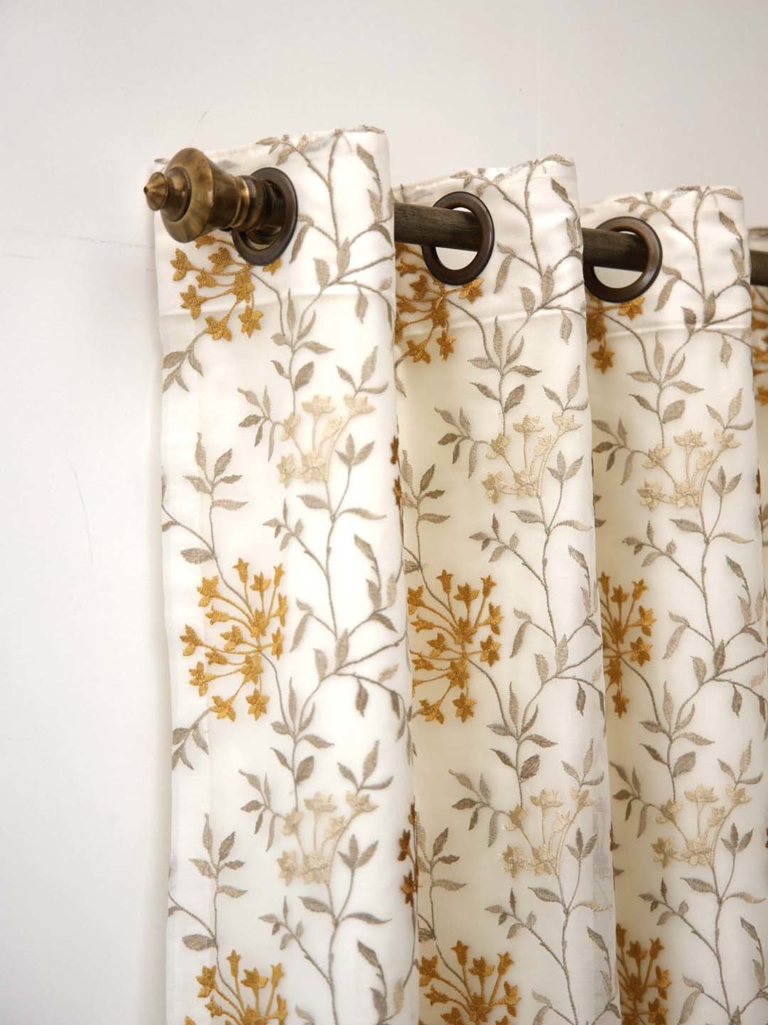 Ariana Beige & Mustard Polyester 9 Ft Long Door Curtain - Single Piece