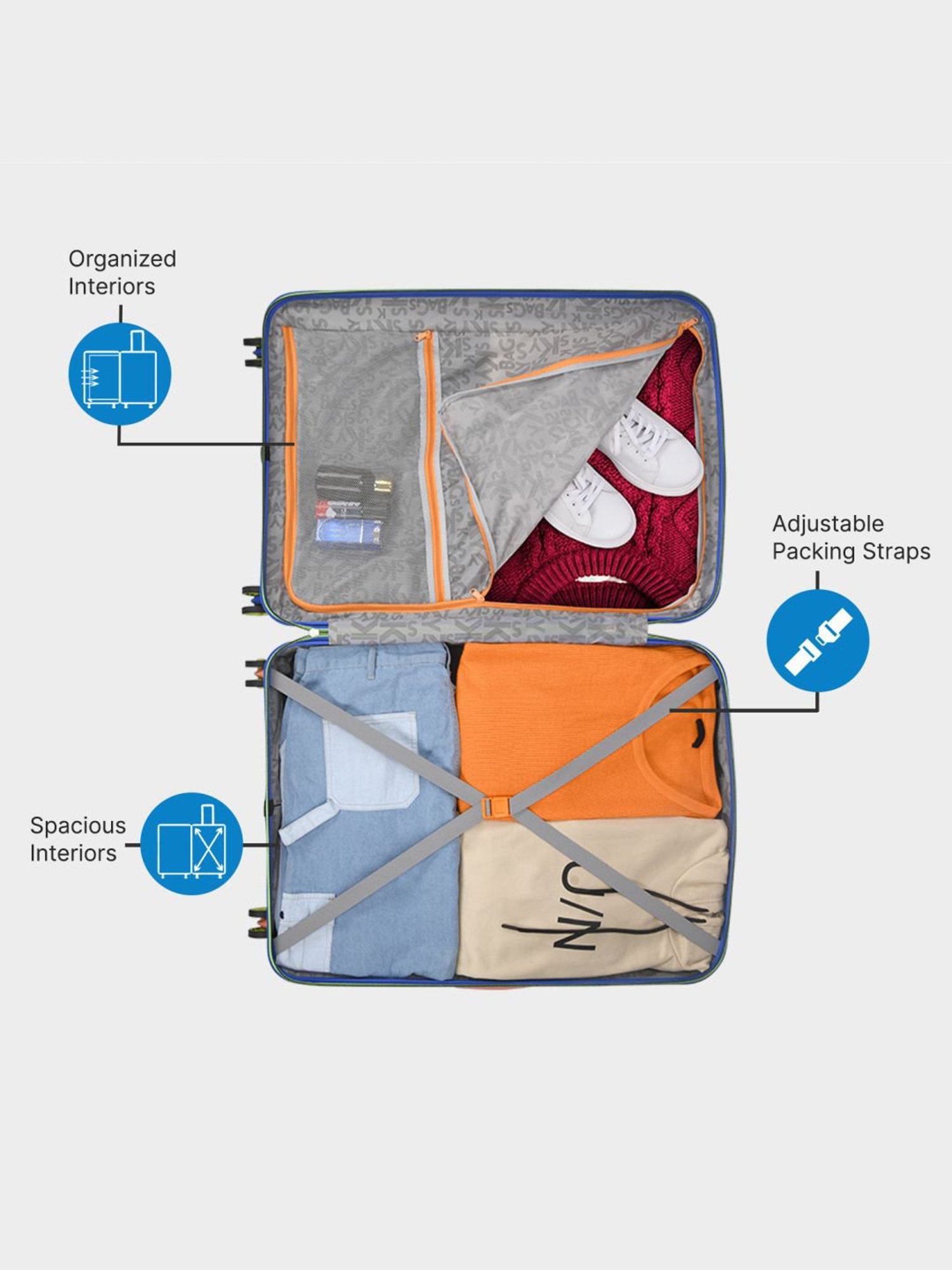 Skybags Dazzling Blue Amber Textured Hard Large Trolley Bag - 34 cm