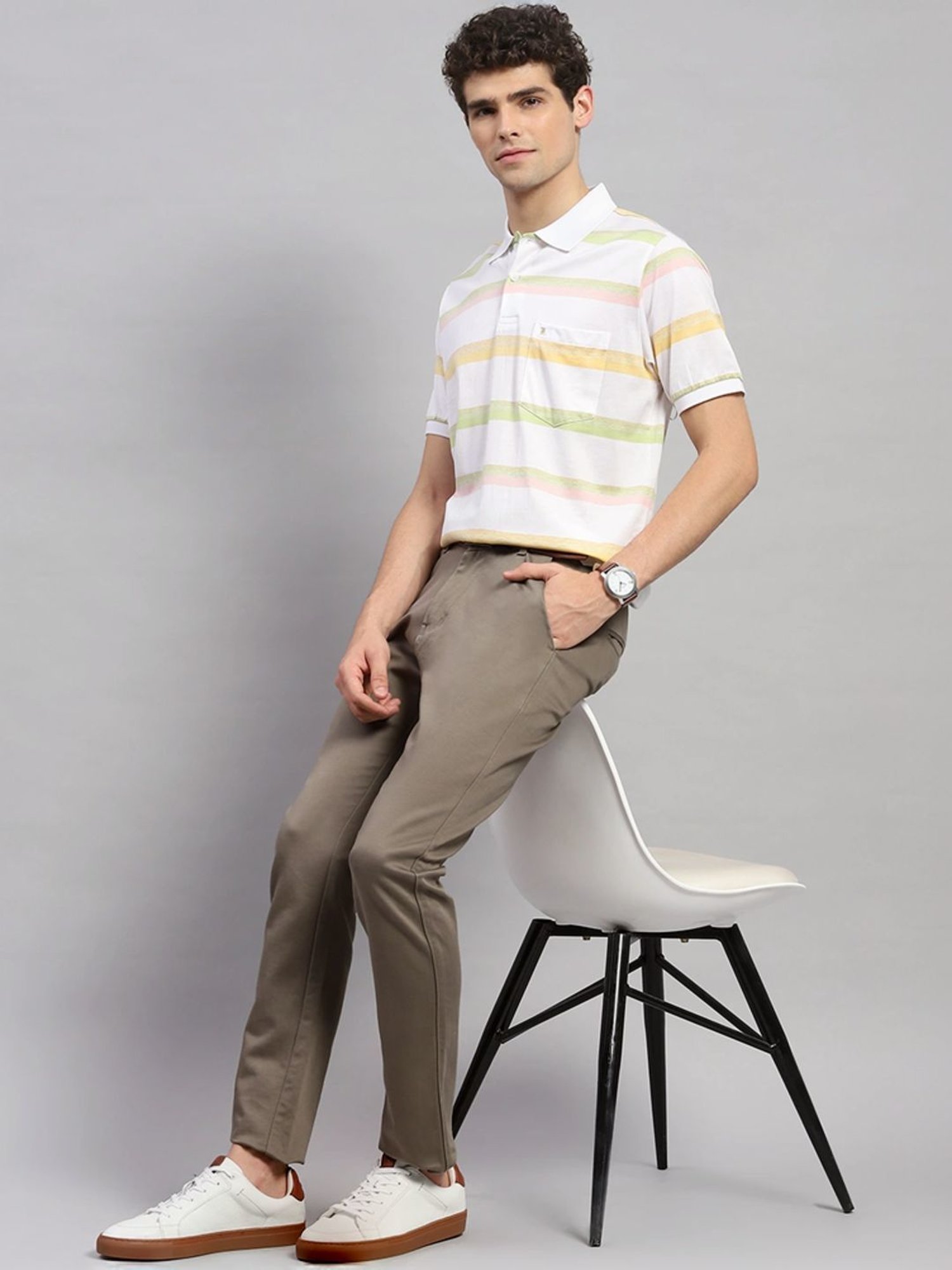 Monte Carlo White Regular Fit Striped Polo T-Shirt