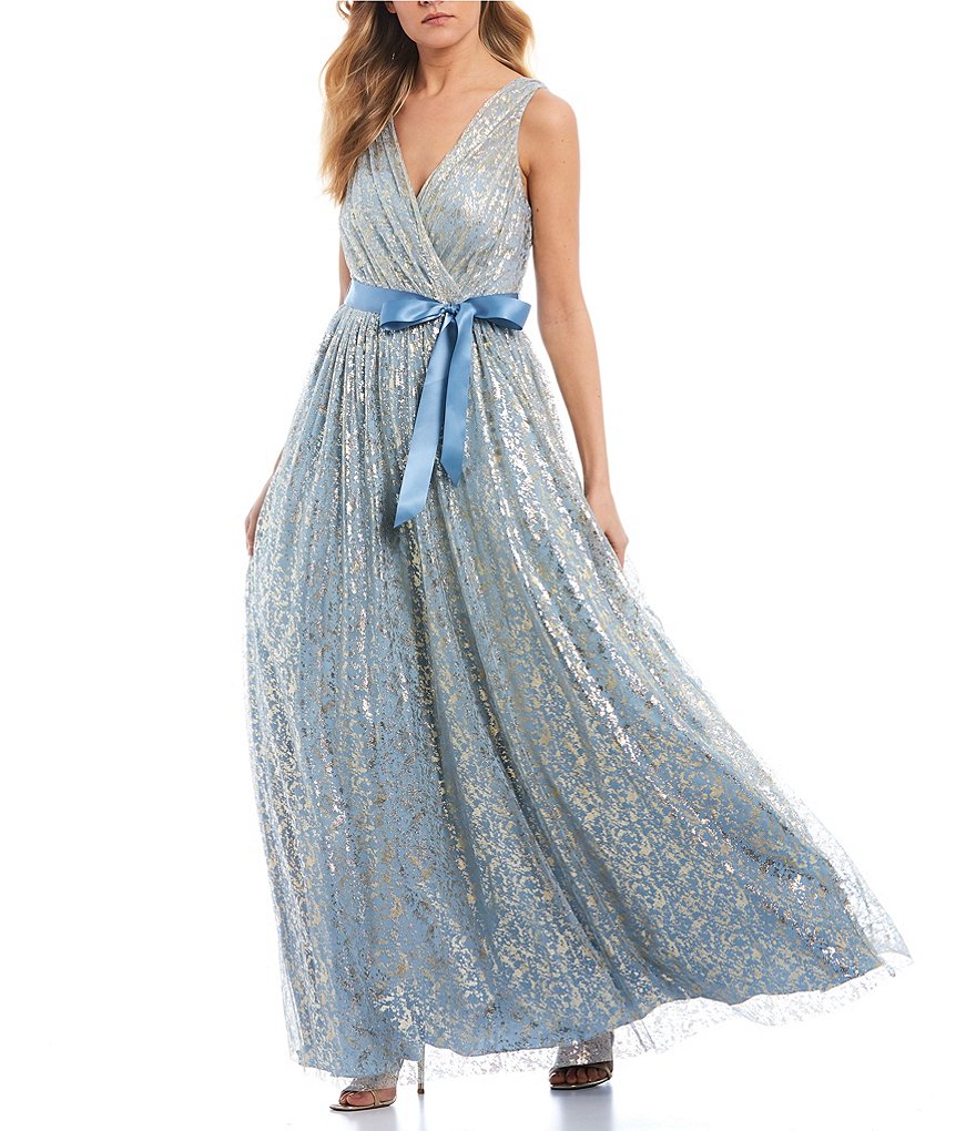 Teeze Me Sleeveless Foil Print Ball Gown