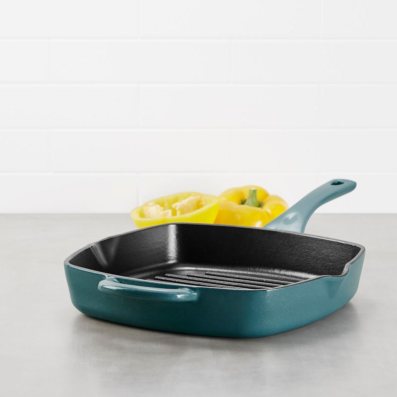 Ayesha Curry 10" Cast Iron Square Grill Pan with Pour Spouts Twilight Teal
