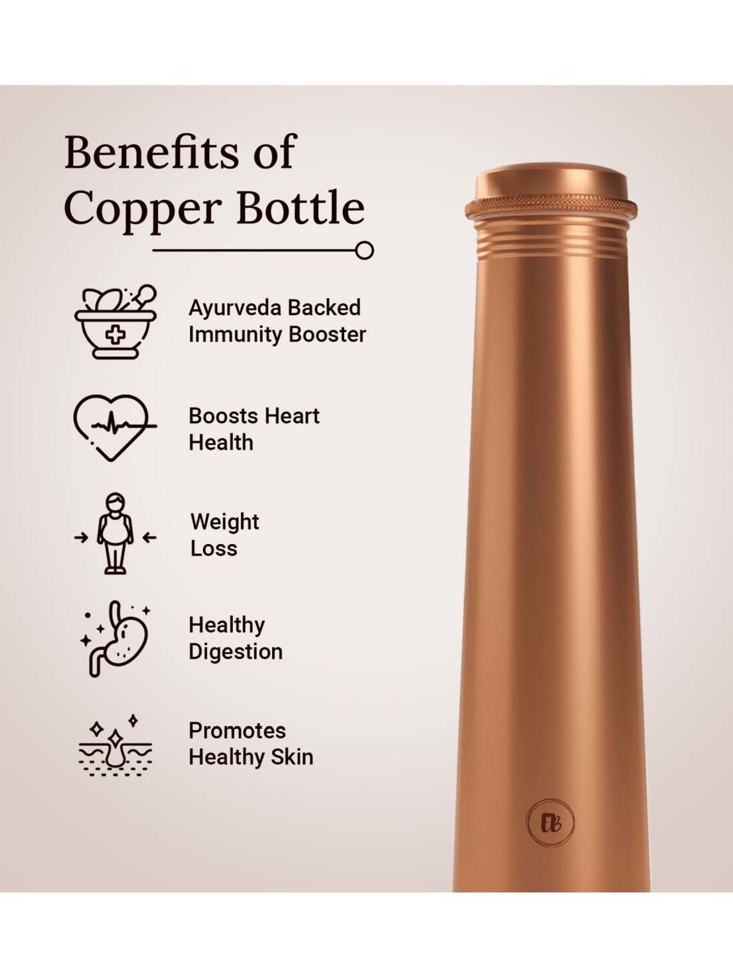 Everything Beautiful Reddish Brown Copper Water Bottle - Slim (0.75 L)