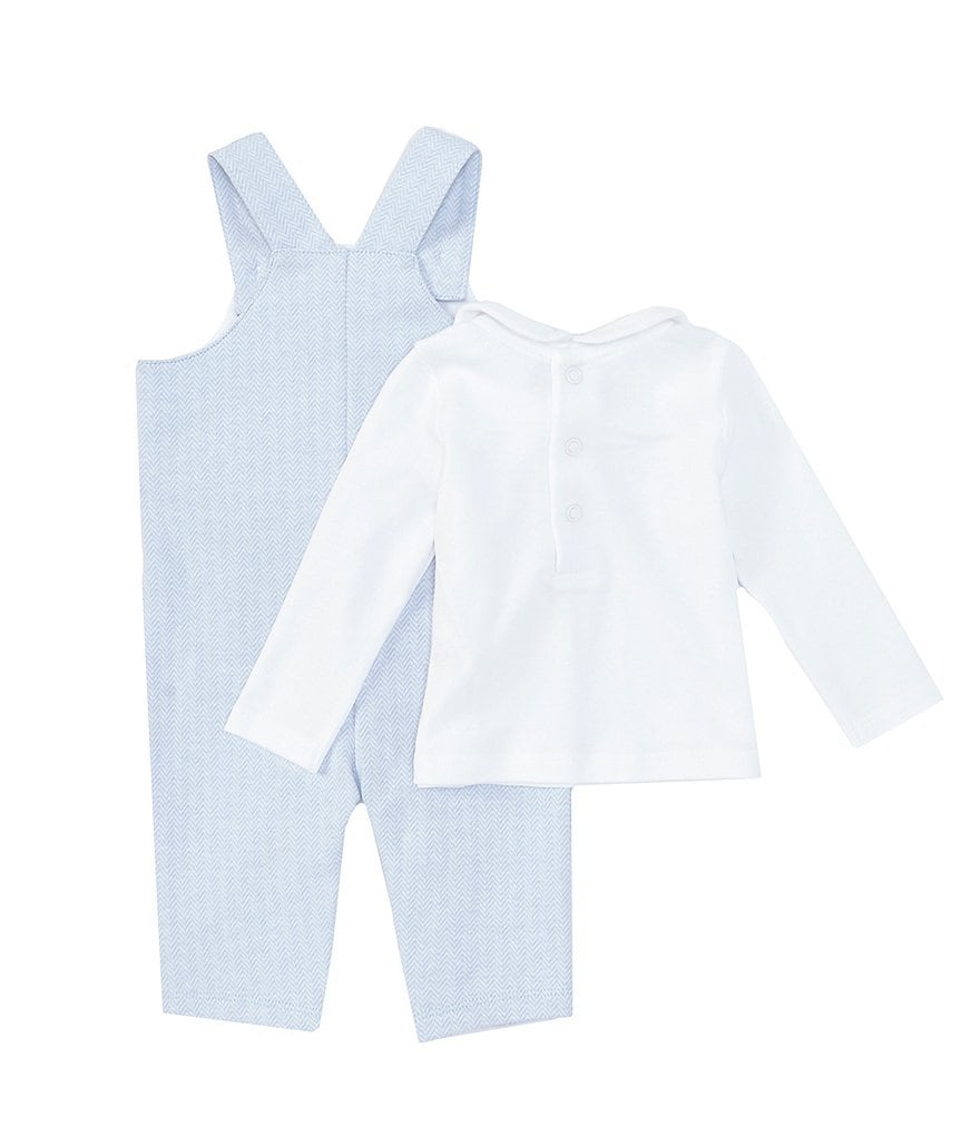 Edgehill Collection Baby Boys Newborn-6 Months Long-Sleeve Peter-Pan Top & Herringbone Jon Jon Overall Set