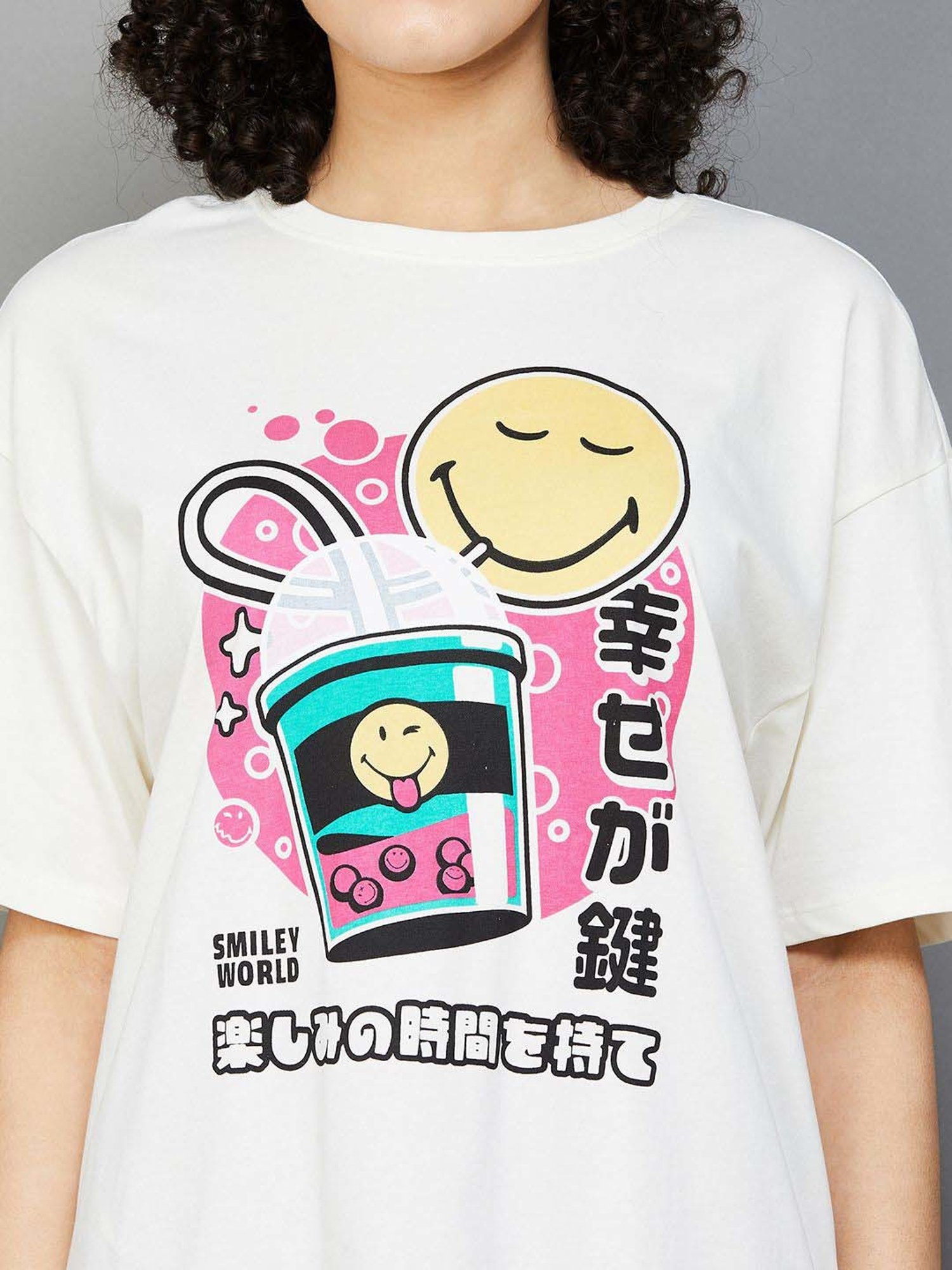 SmileyWorld White Cotton Printed T-Shirt